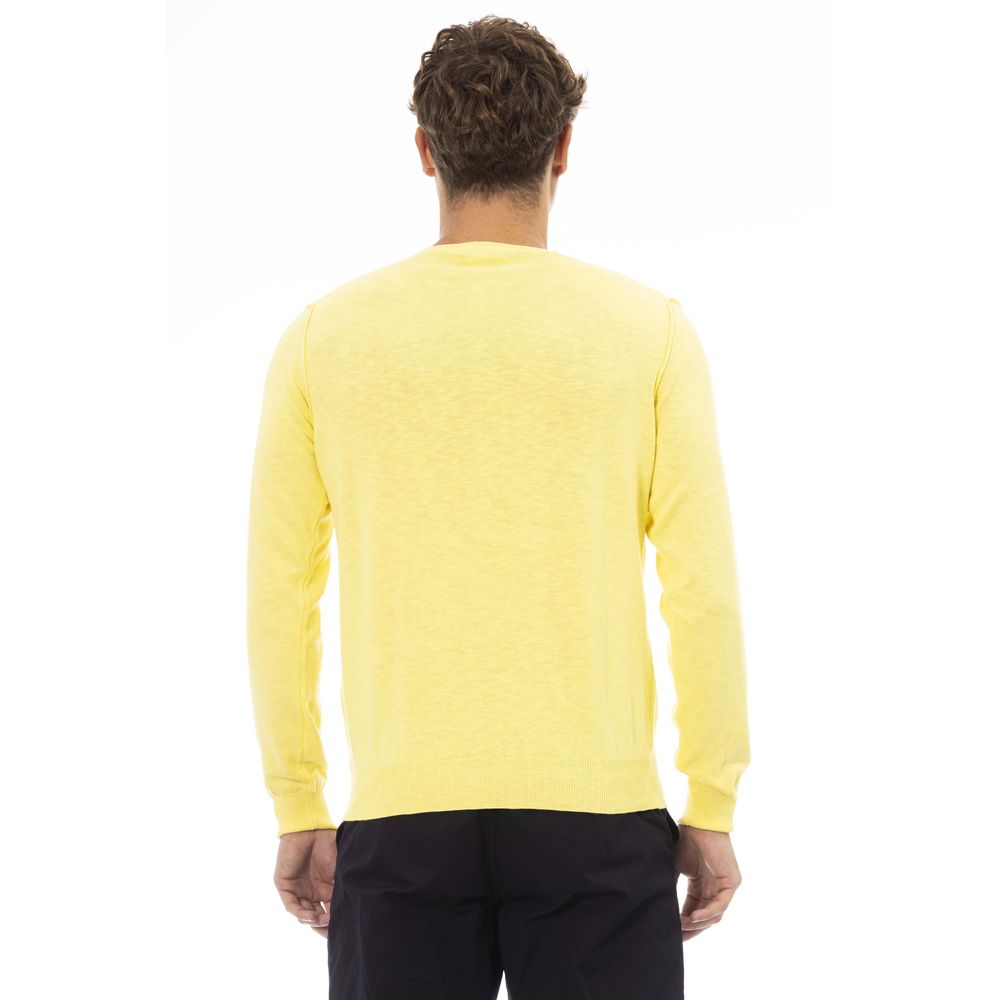 Baldinini Trend Pull élégant à col rond jaune avec monogramme en métal