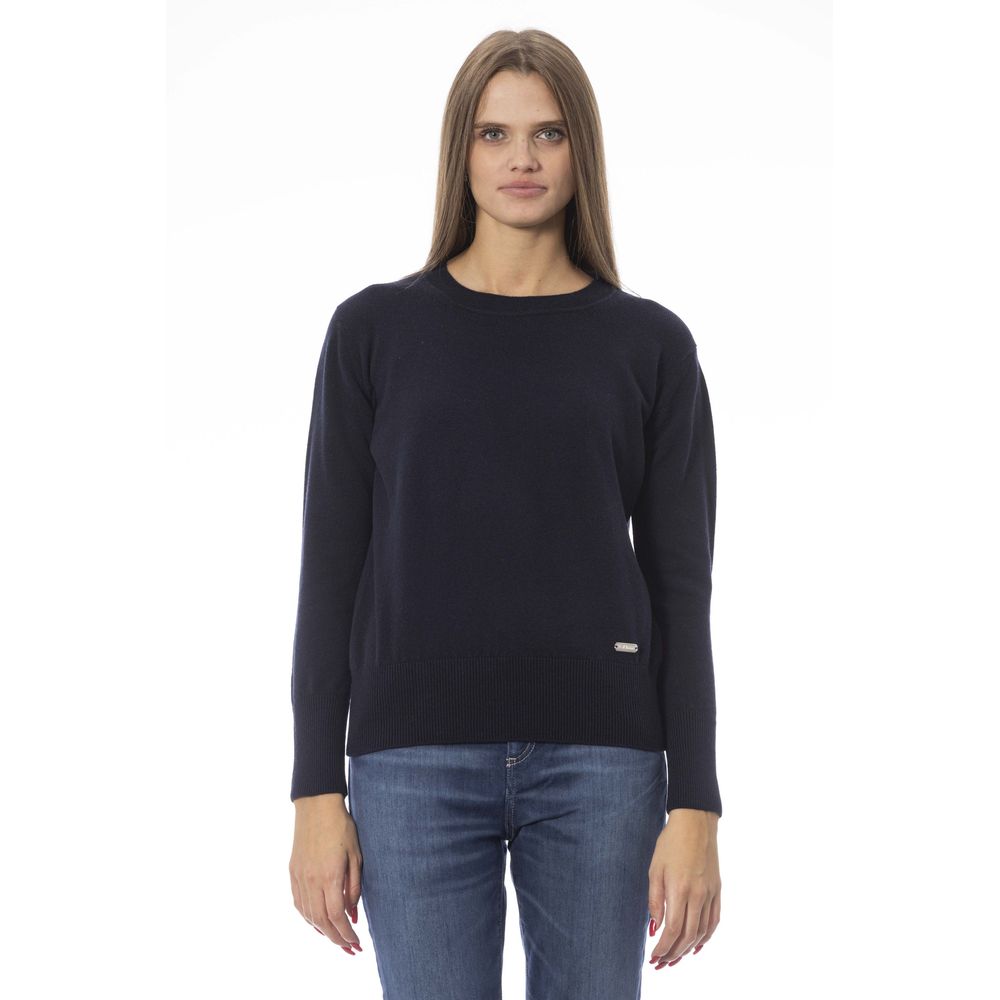 Baldinini Trend Chic Pull col rond bleu en mélange de laine et cachemire