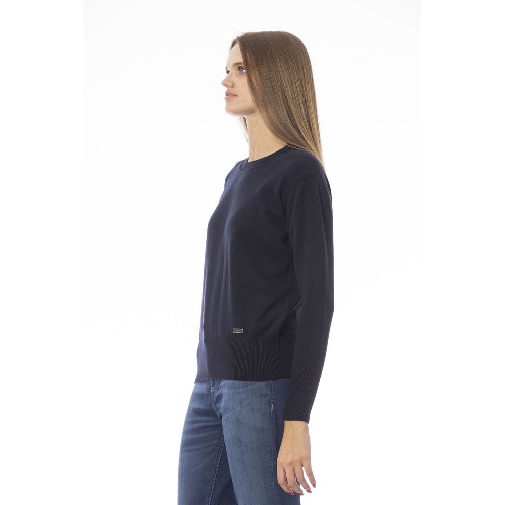 Baldinini Trend Chic Pull col rond bleu en mélange de laine et cachemire