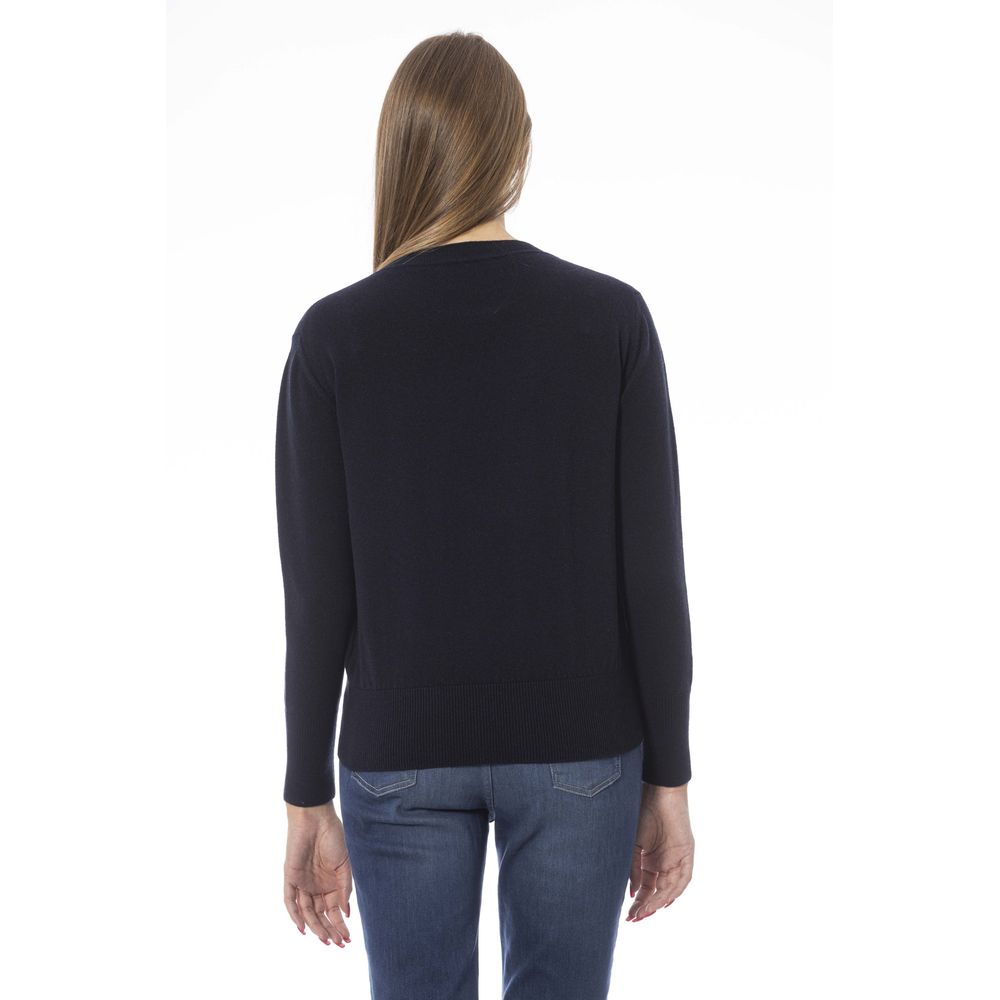 Baldinini Trend Chic Pull col rond bleu en mélange de laine et cachemire