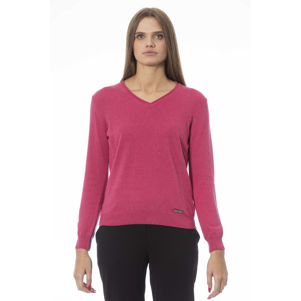 Baldinini Trend Fuchsia Pull en cachemire côtelé à col en V