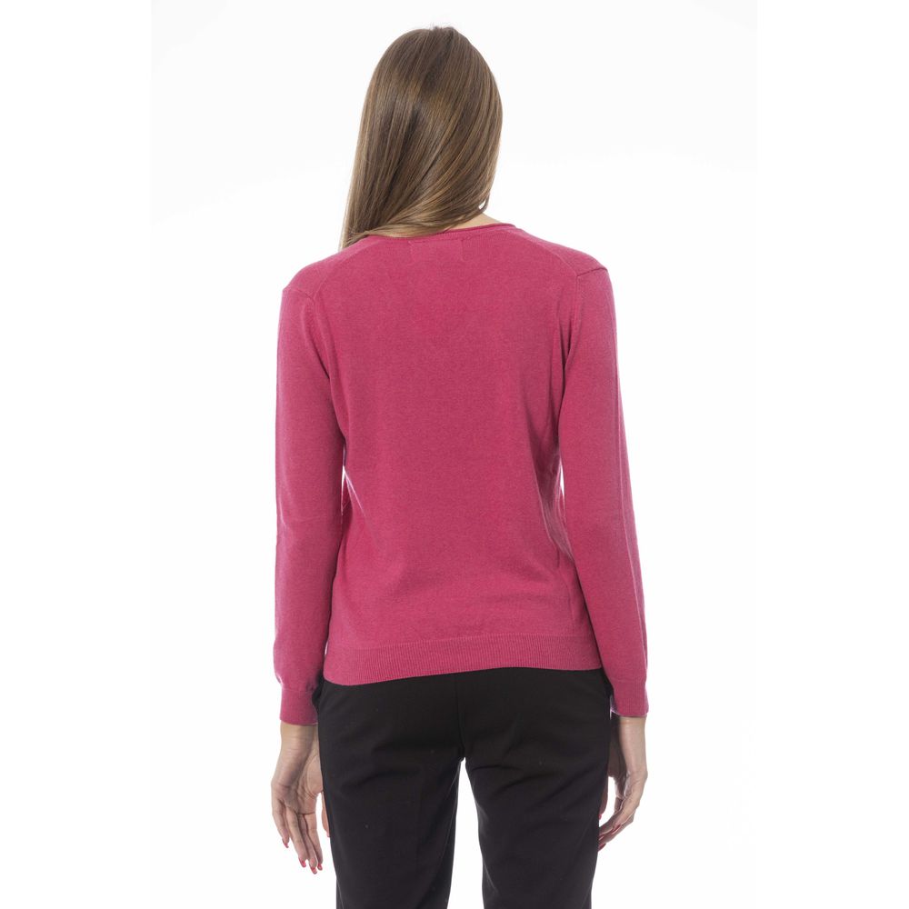 Baldinini Trend Fuchsia Pull en cachemire côtelé à col en V