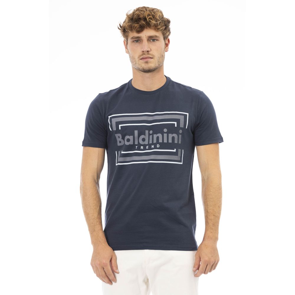 Baldinini Trend T-shirt élégant en coton bleu avec imprimé chic sur le devant