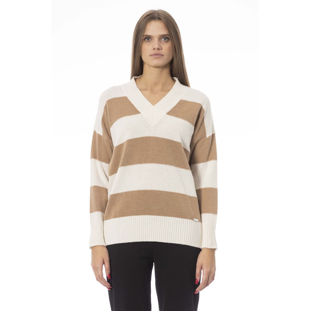 Baldinini Trend élégant pull beige à col en V