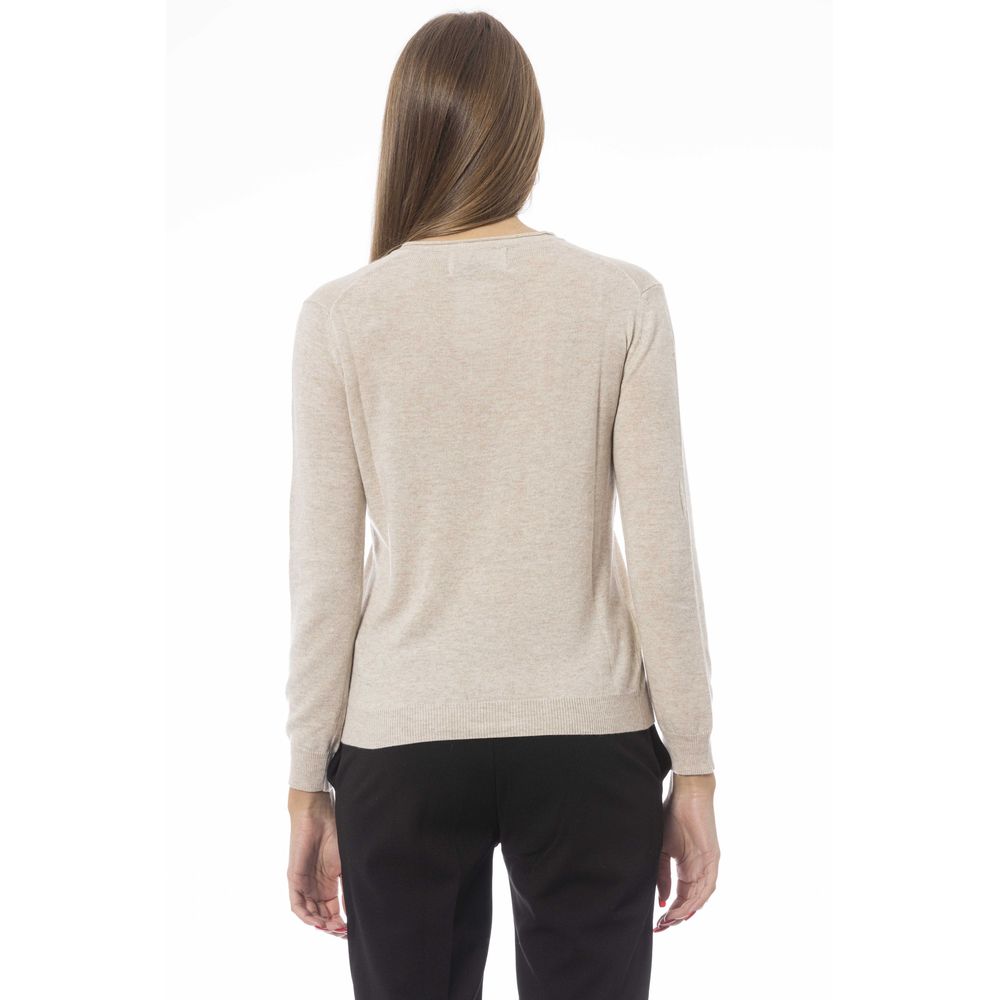 Baldinini Tendance Pull Beige Col V Élégant – Cosy &amp; Chic