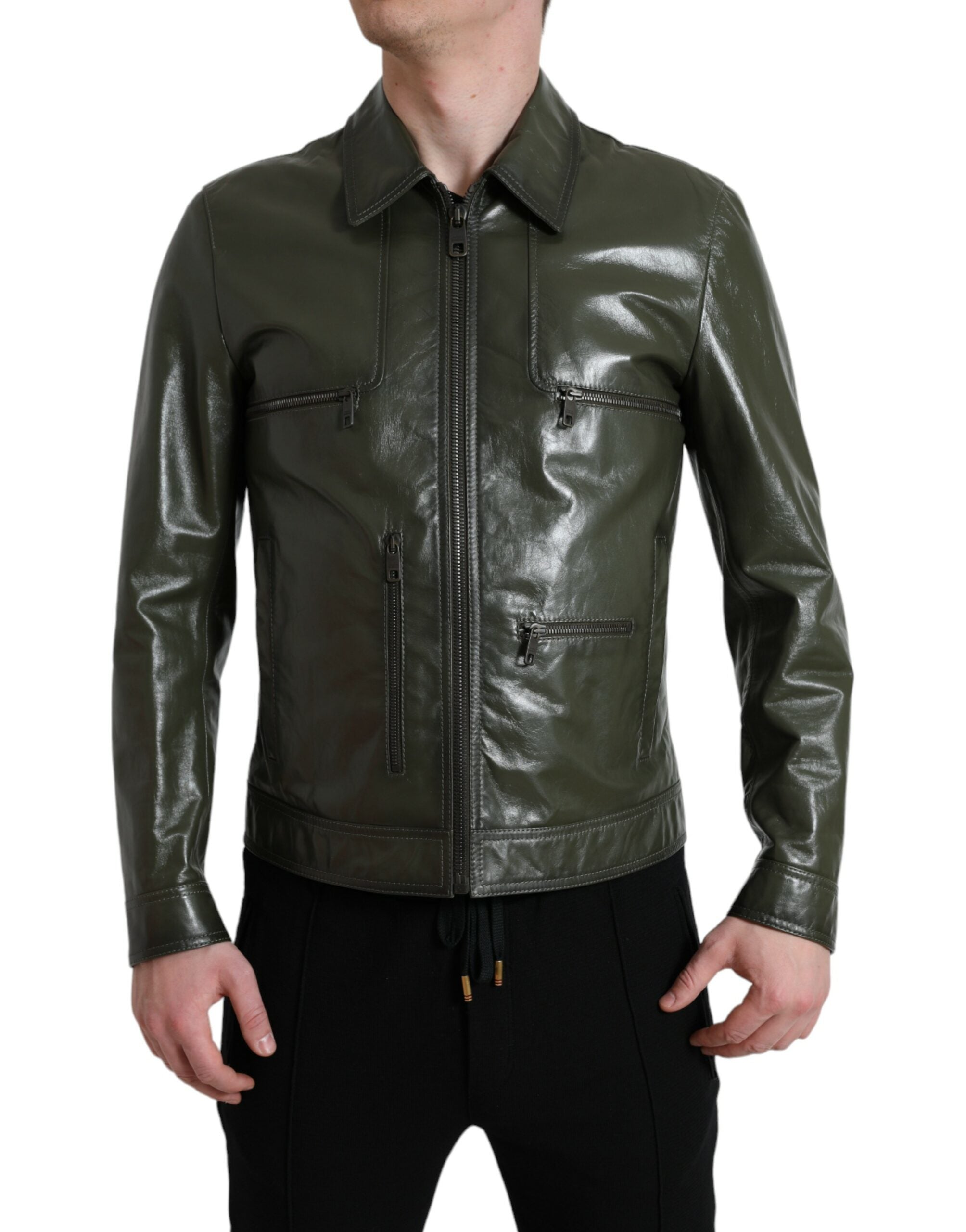 Dolce &amp; Gabbana Veste de motard en cuir Elegance émeraude