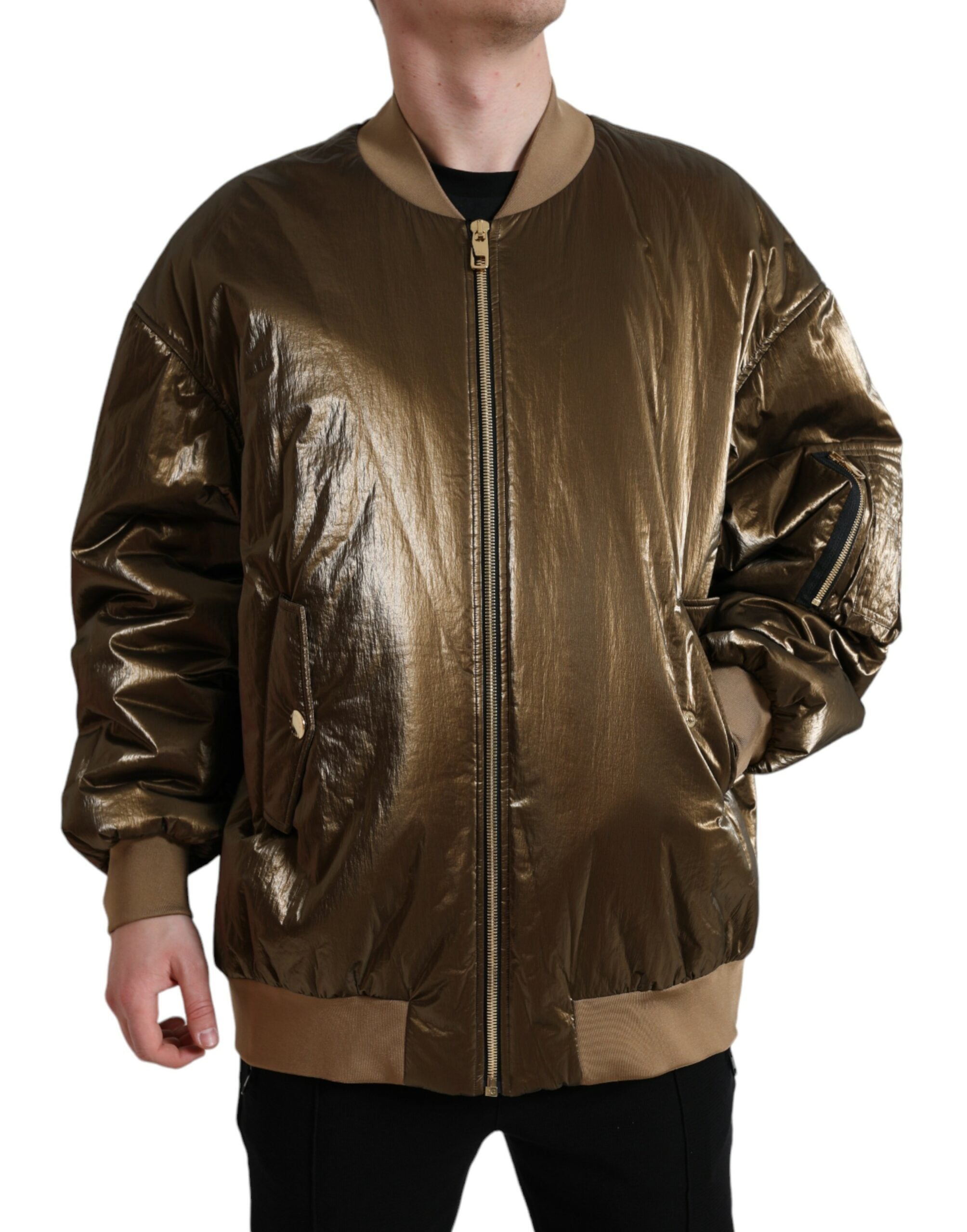 Dolce & Gabbana Blouson aviateur à fermeture éclair en nylon bronze pour hommes