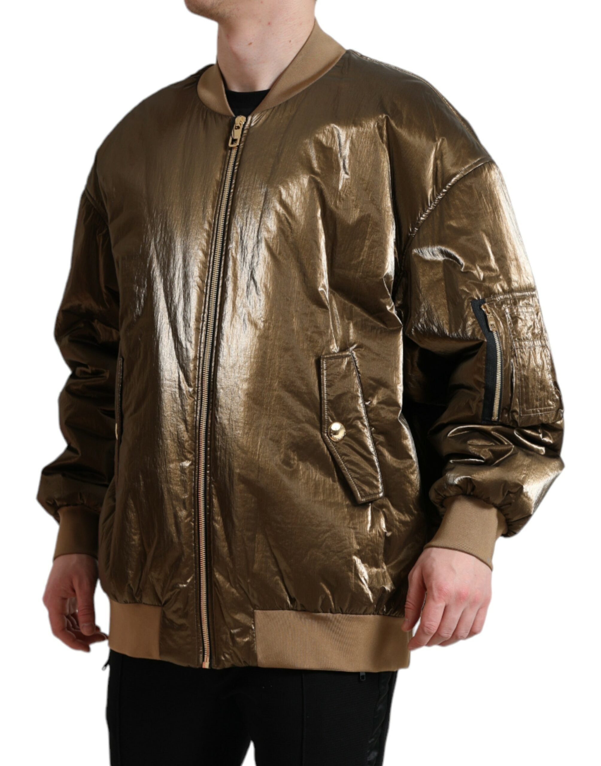 Dolce & Gabbana Blouson aviateur à fermeture éclair en nylon bronze pour hommes