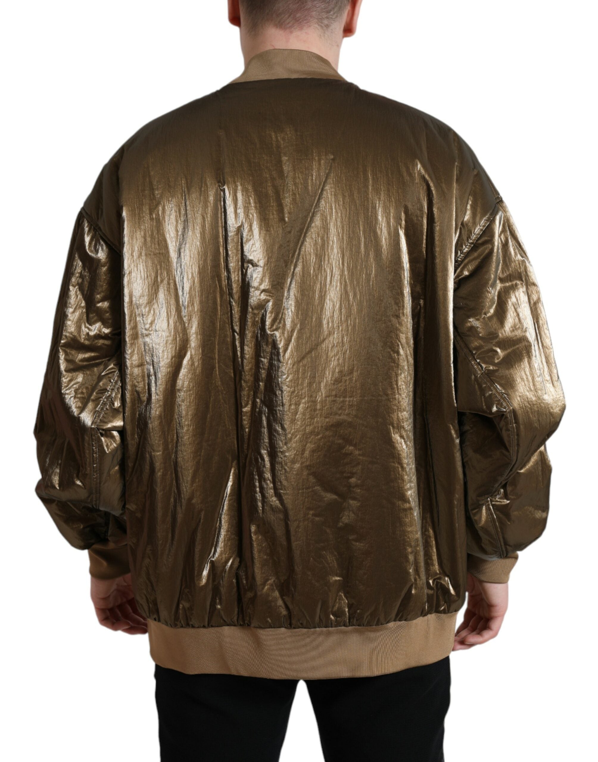 Dolce & Gabbana Blouson aviateur à fermeture éclair en nylon bronze pour hommes