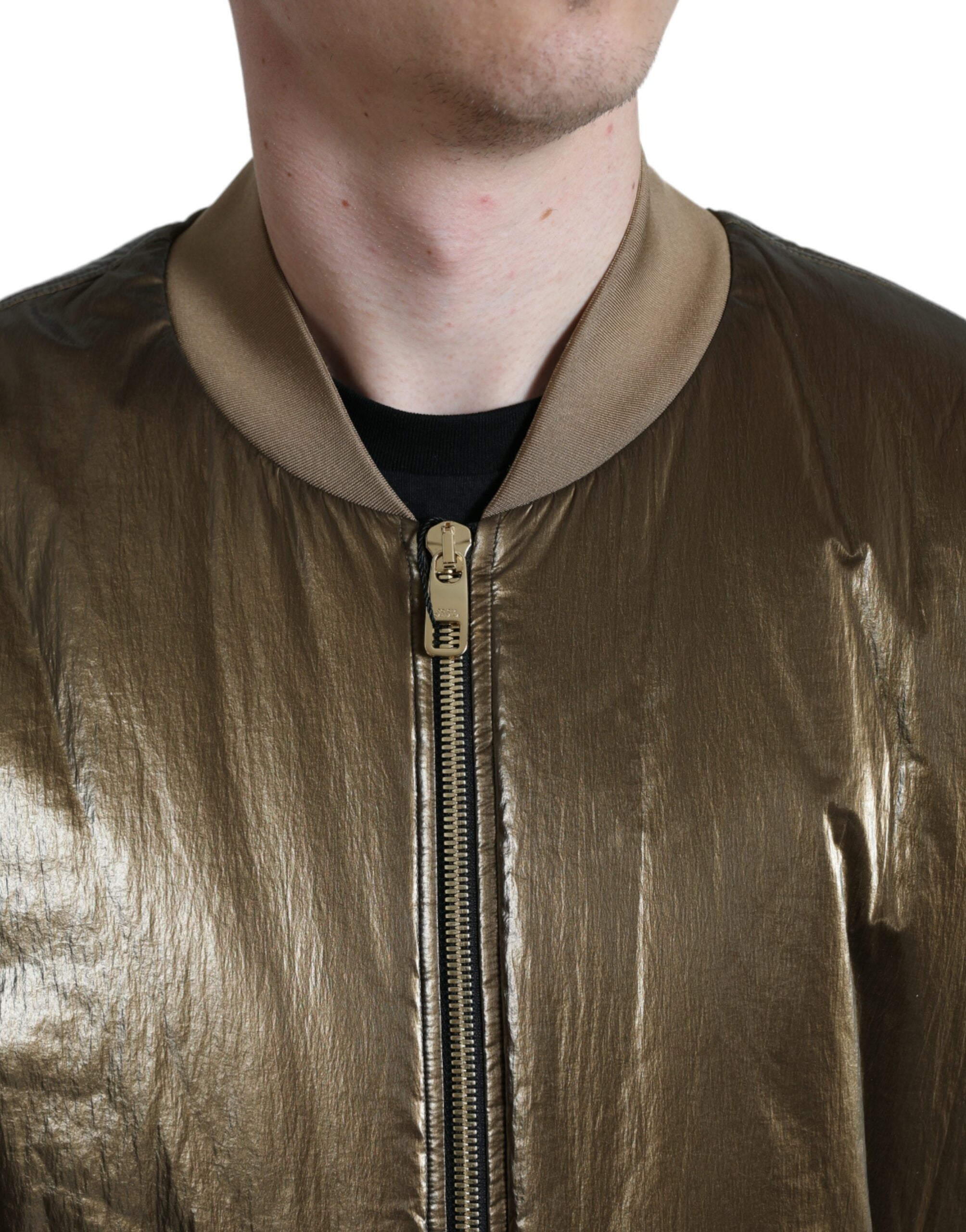 Dolce & Gabbana Blouson aviateur à fermeture éclair en nylon bronze pour hommes