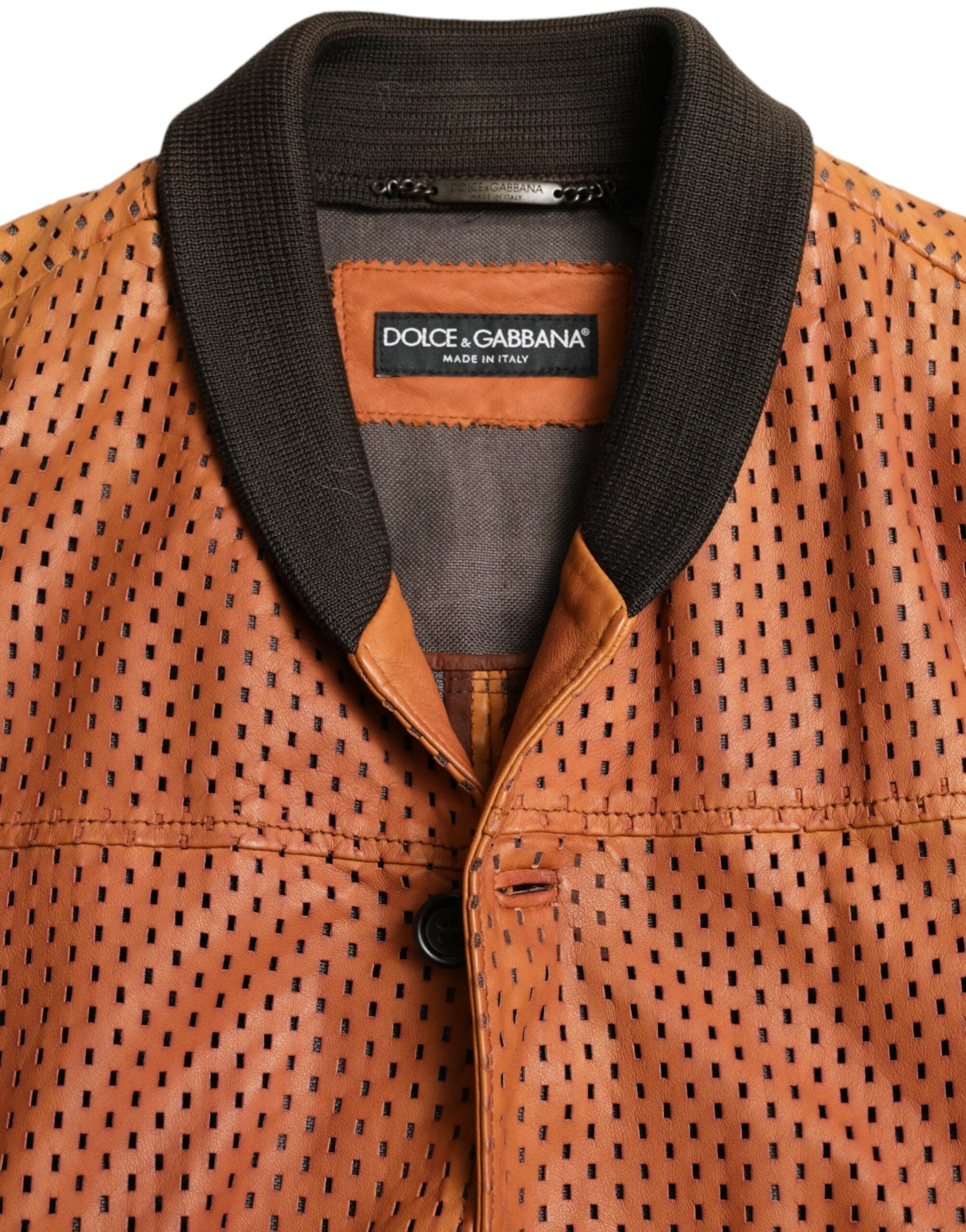 Dolce & Gabbana Elegant Leather Perforated Bomber Jacket