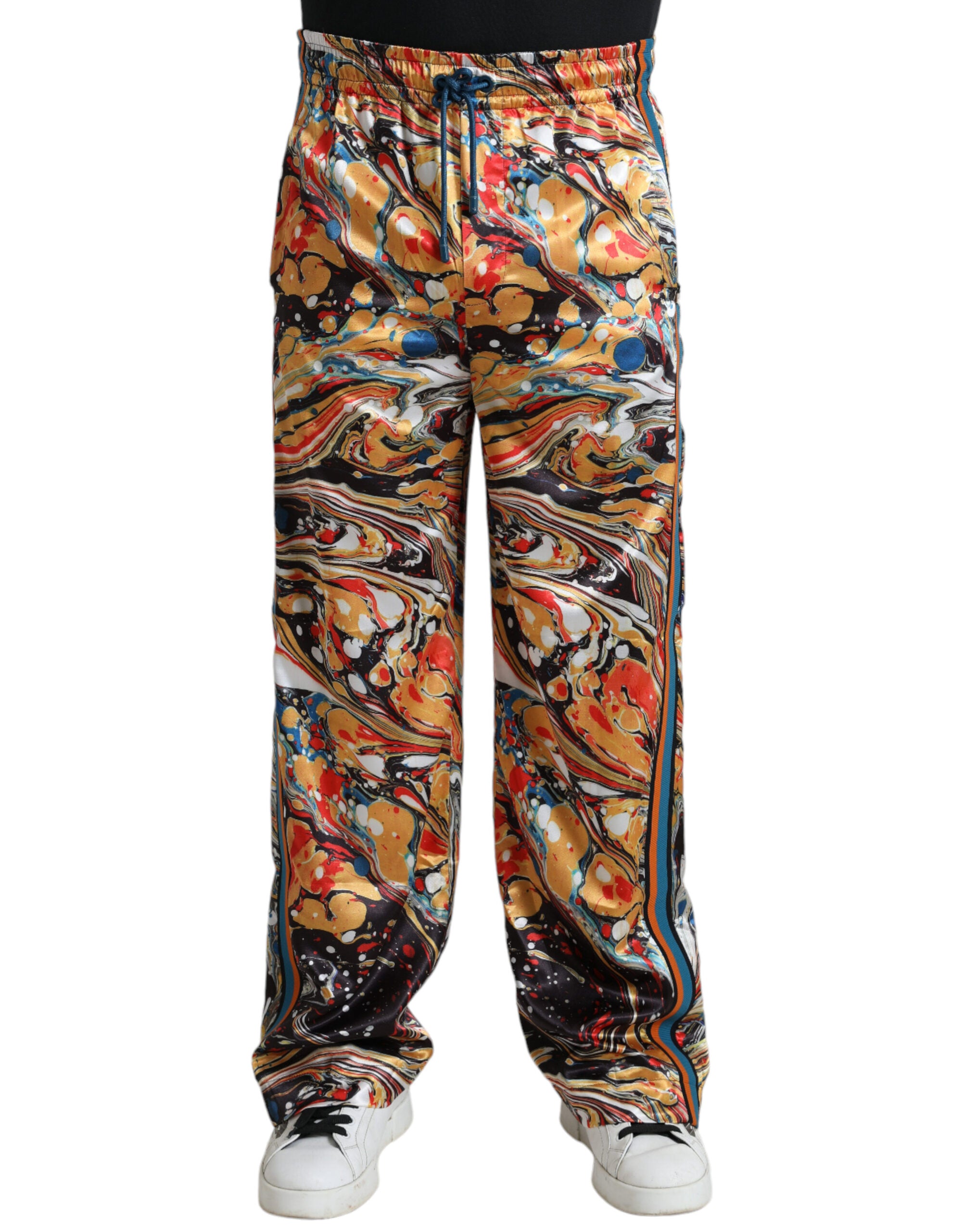 Dolce &amp; Gabbana Pantalon de survêtement élégant en satin en marbre multicolore