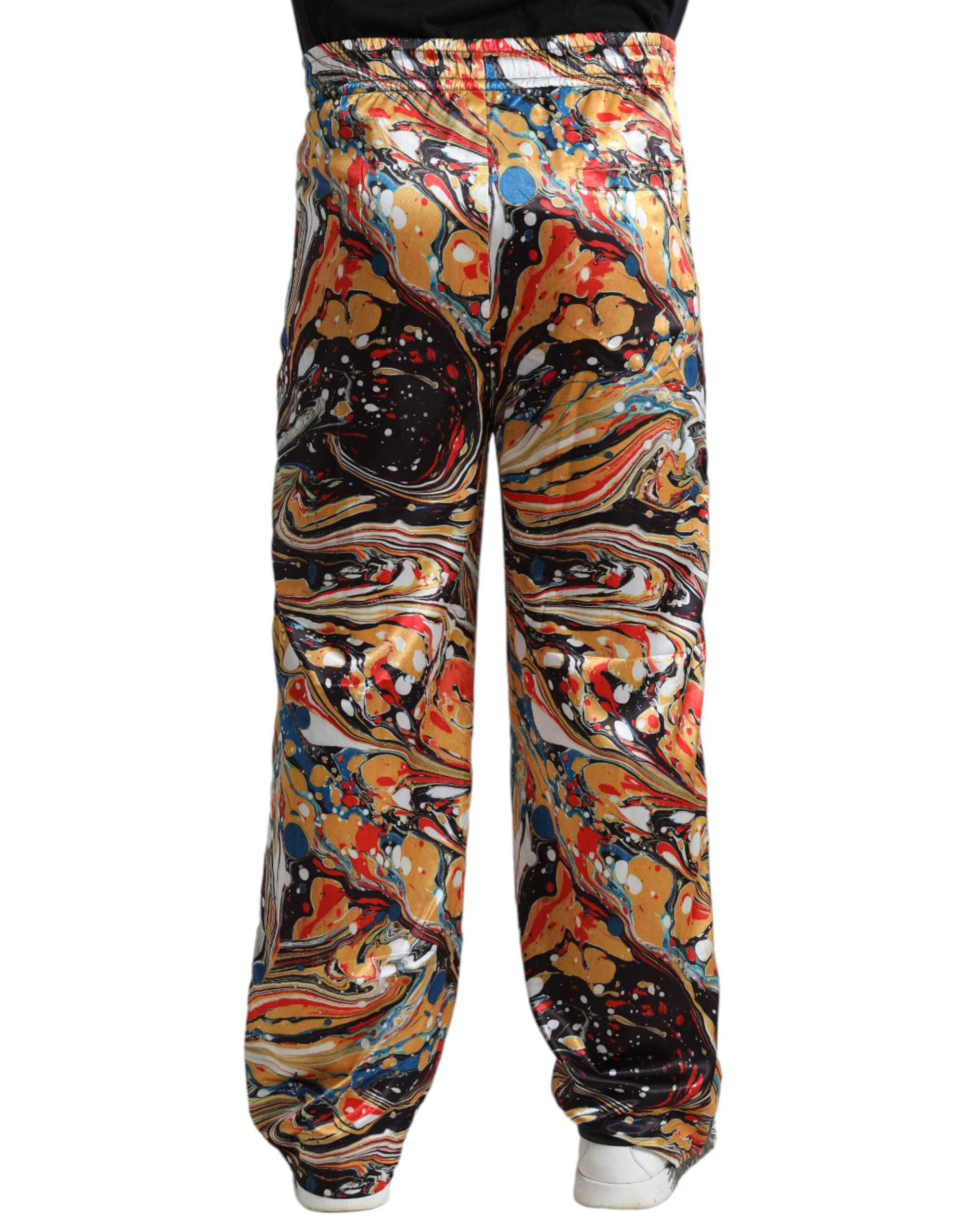 Dolce &amp; Gabbana Pantalon de survêtement élégant en satin en marbre multicolore