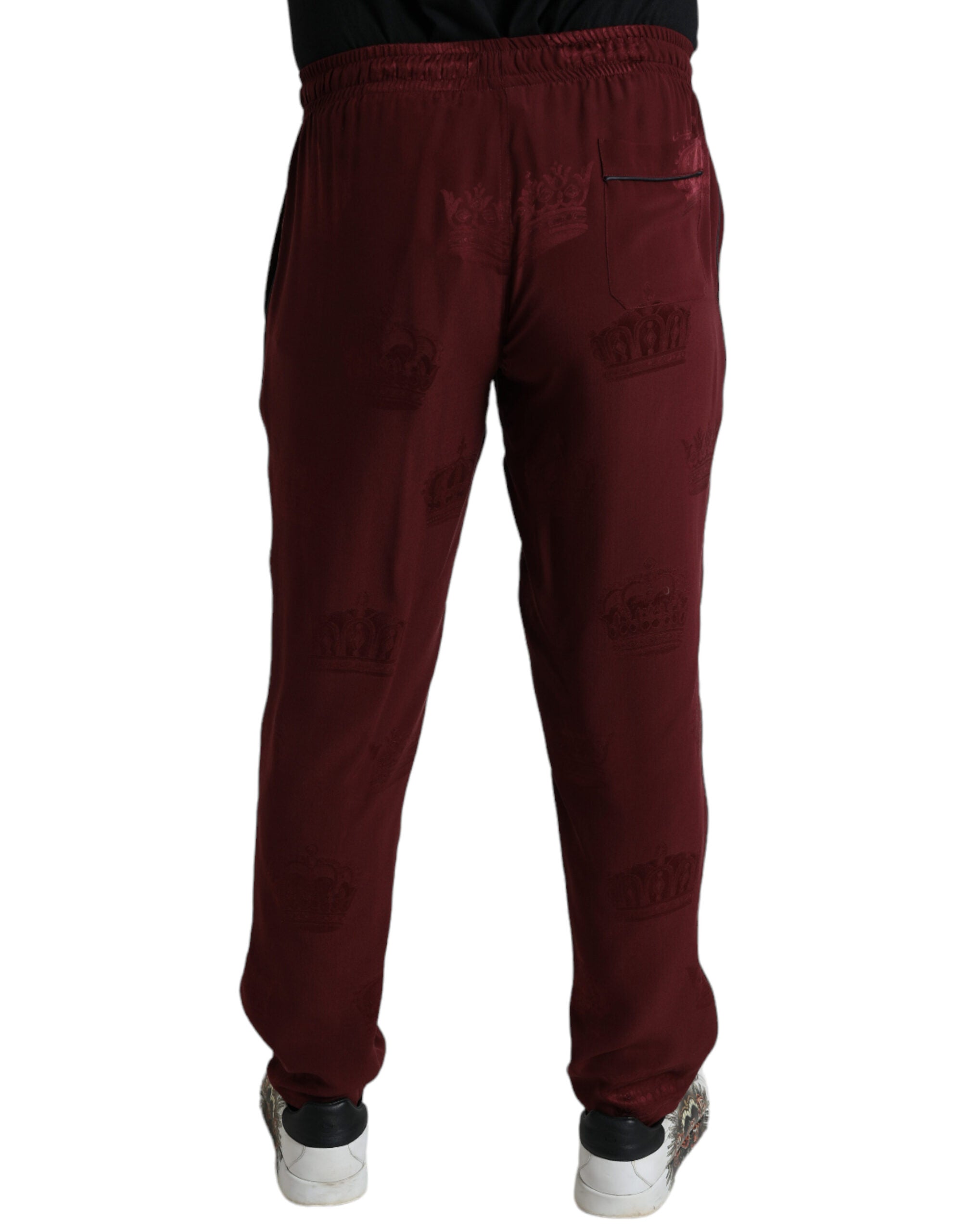 Dolce &amp; Gabbana Pantalon de pyjama élégant en soie marron avec motif couronne