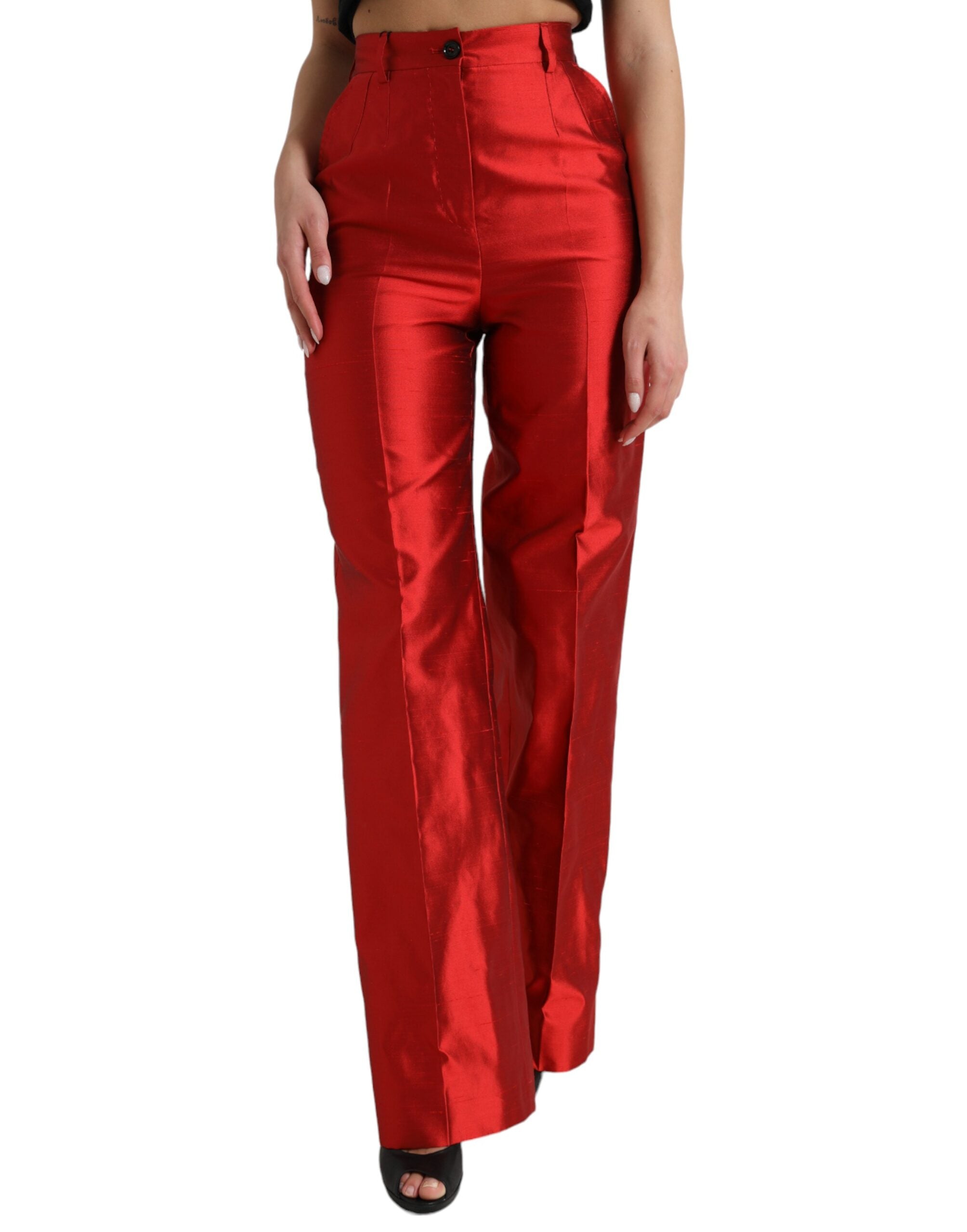 Dolce &amp; Gabbana Pantalon élégant en soie à jambe large et taille haute