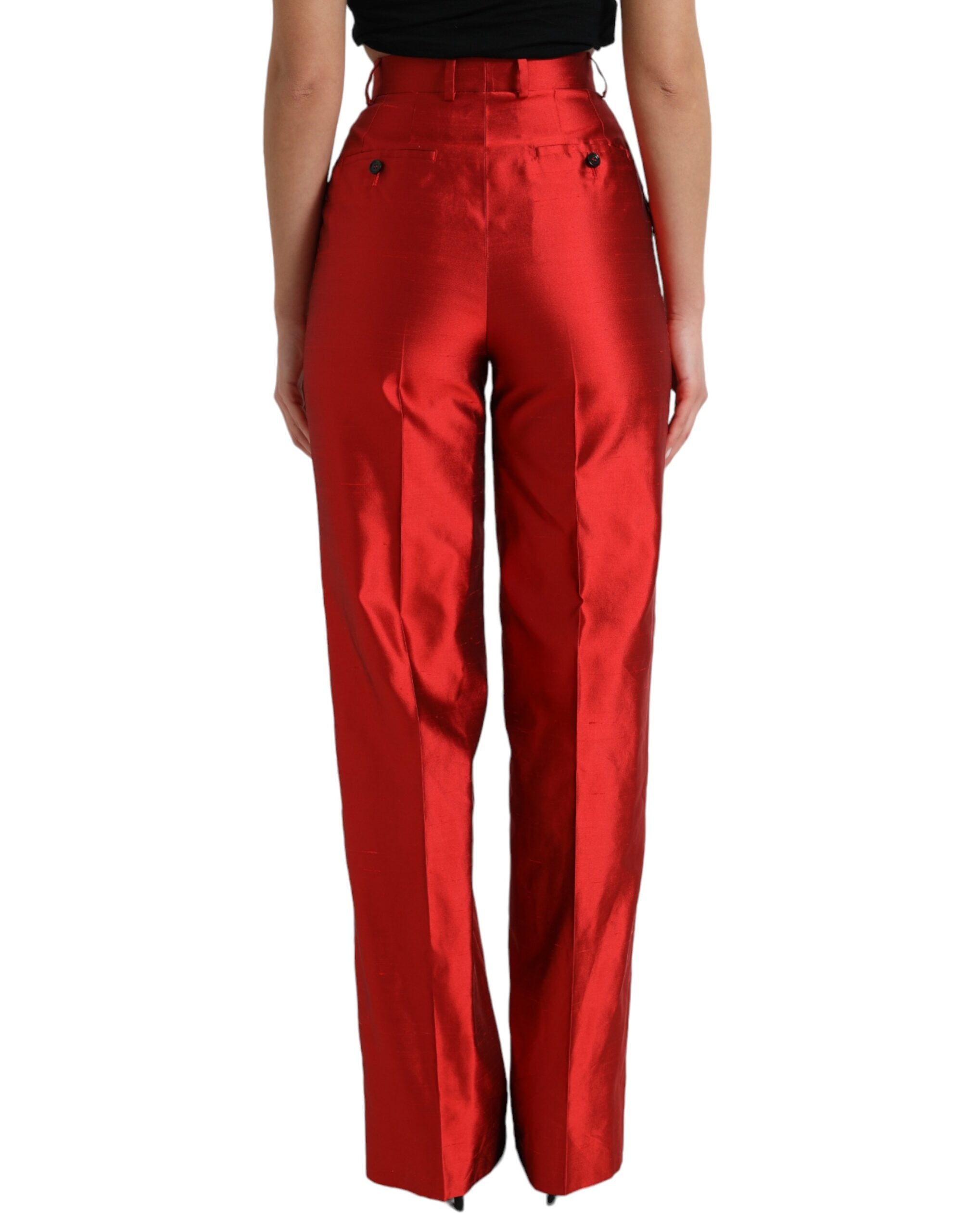 Dolce &amp; Gabbana Pantalon élégant en soie à jambe large et taille haute