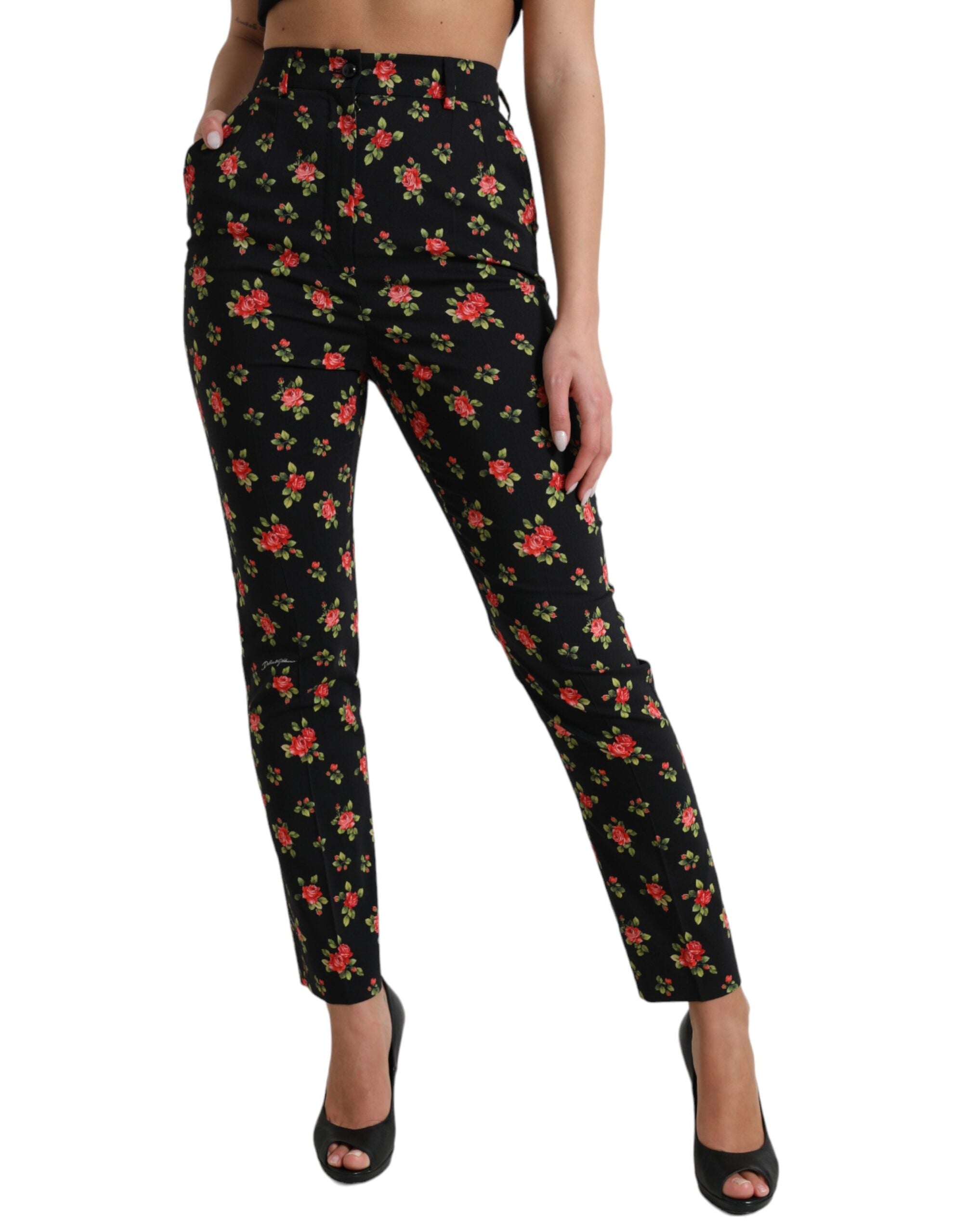 Dolce &amp; Gabbana Pantalon fuselé à fleurs élégant taille haute