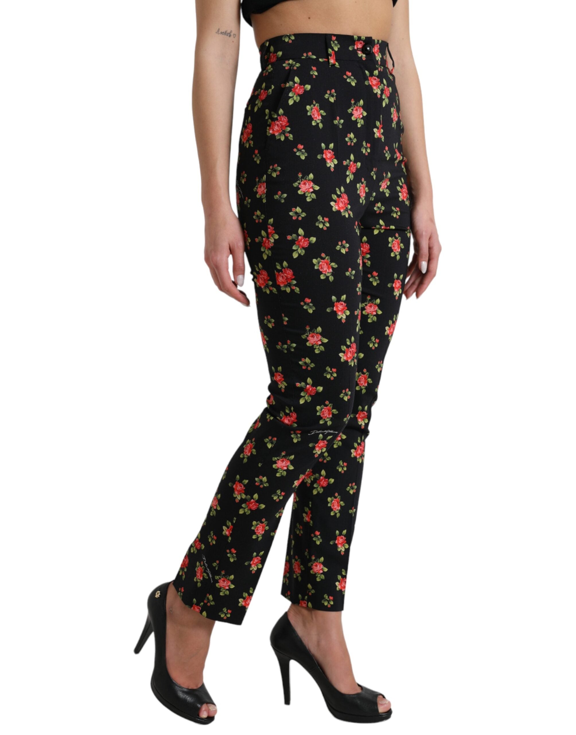 Dolce &amp; Gabbana Pantalon fuselé à fleurs élégant taille haute