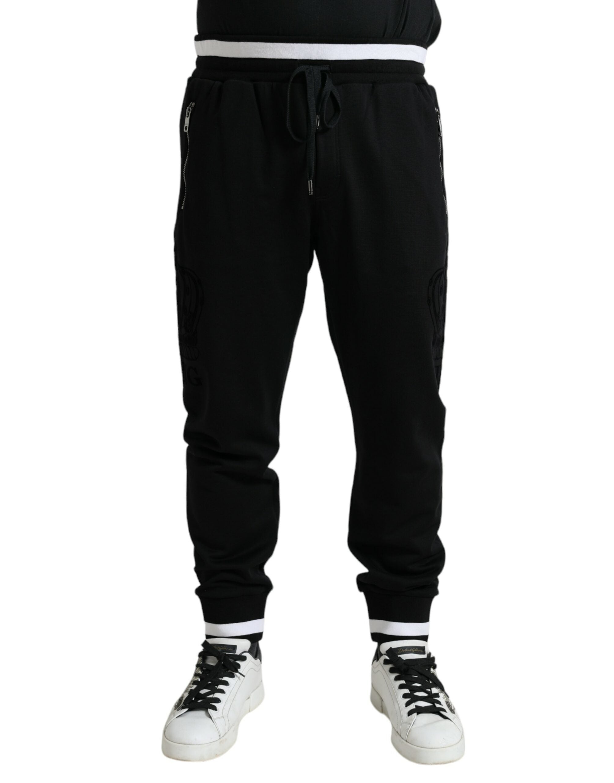 Dolce &amp; Gabbana Pantalon de jogging élégant en coton noir et blanc