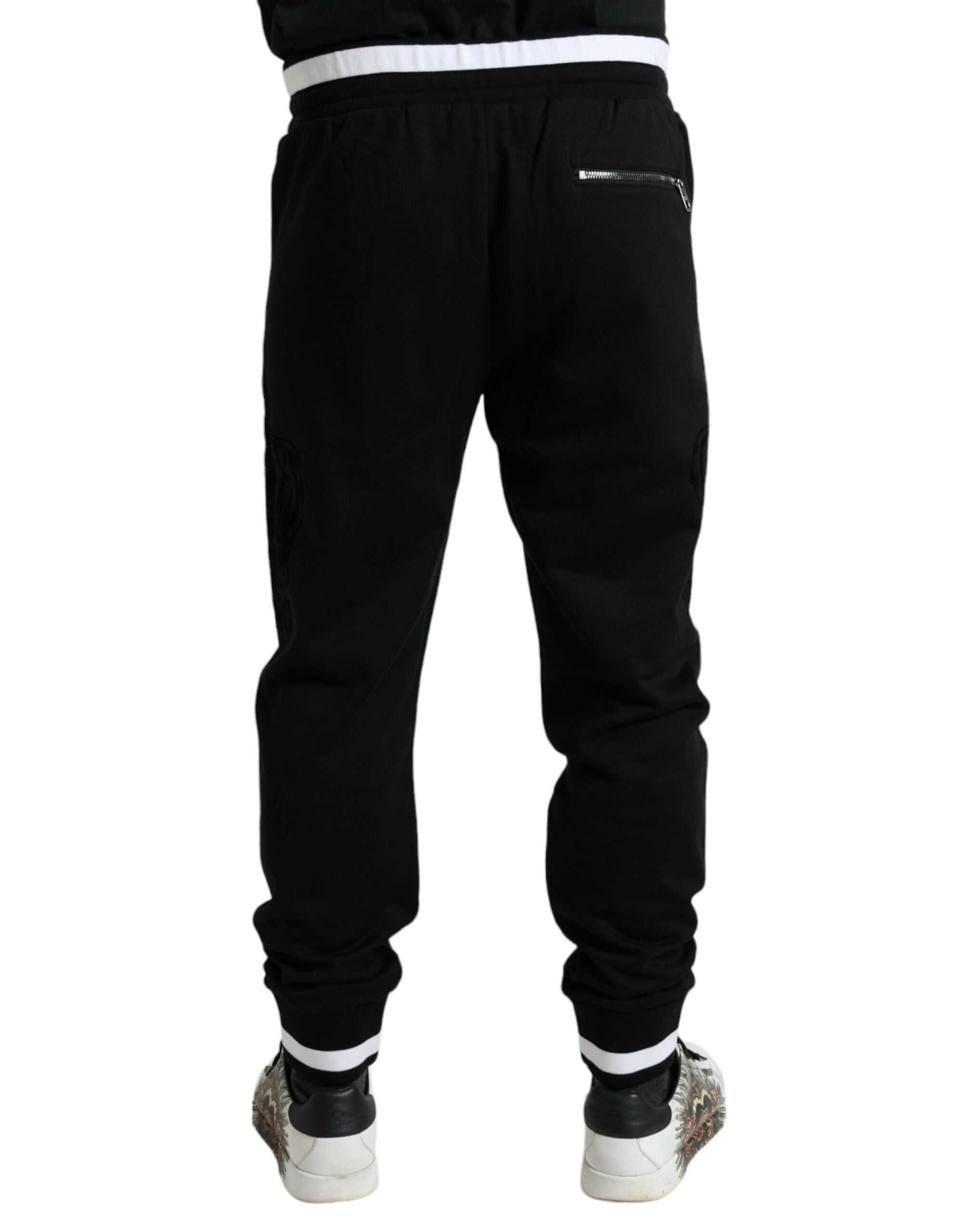 Dolce &amp; Gabbana Pantalon de jogging élégant en coton noir et blanc