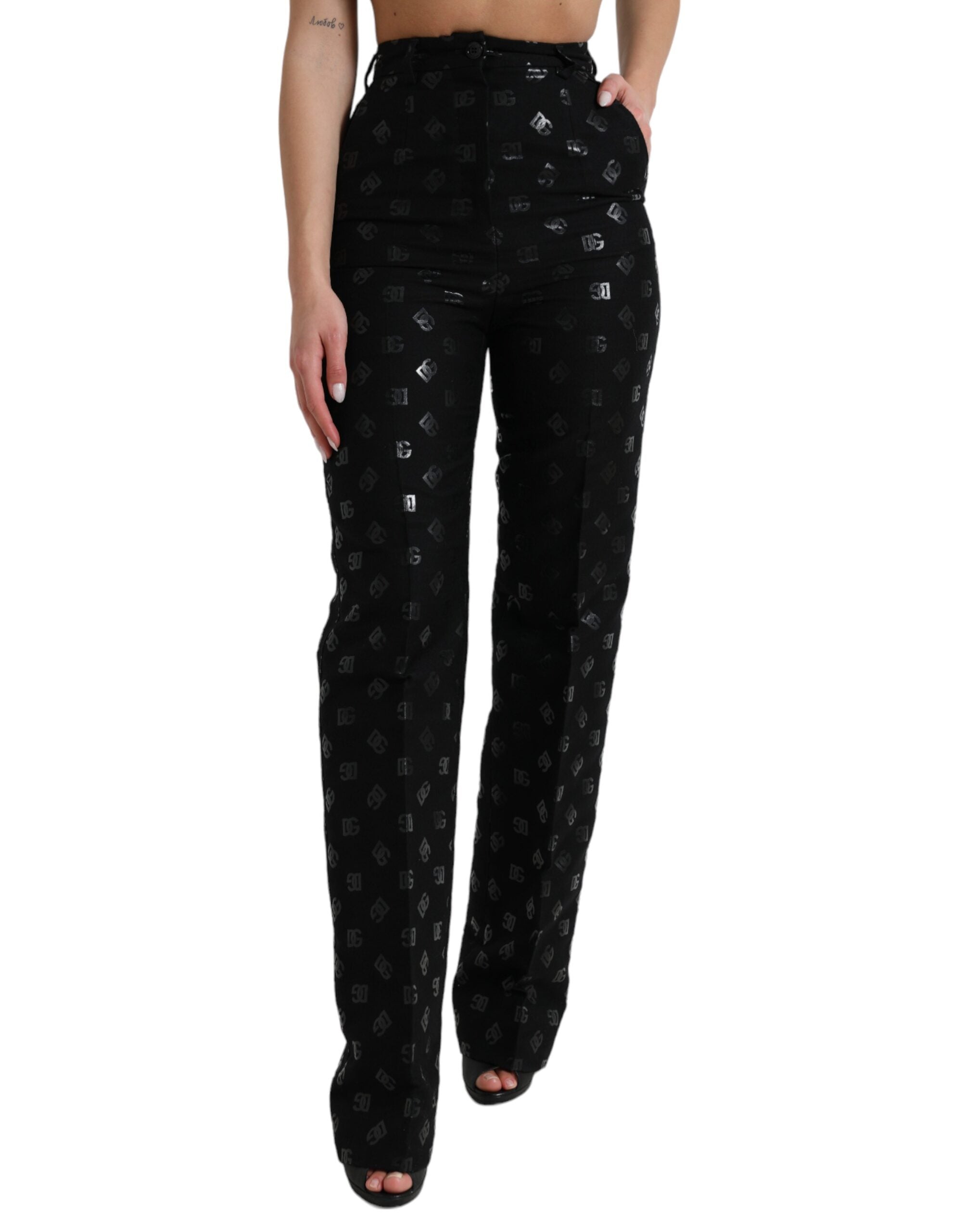 Dolce &amp; Gabbana Chic Pantalon droit taille haute avec logo imprimé