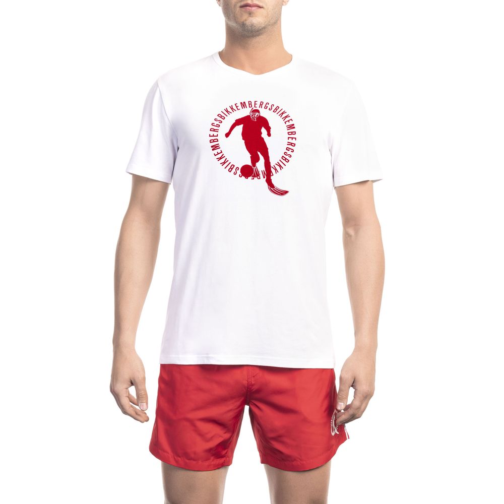 Bikkembergs T-shirt chic blanc imprimé sur le devant avec logo au dos