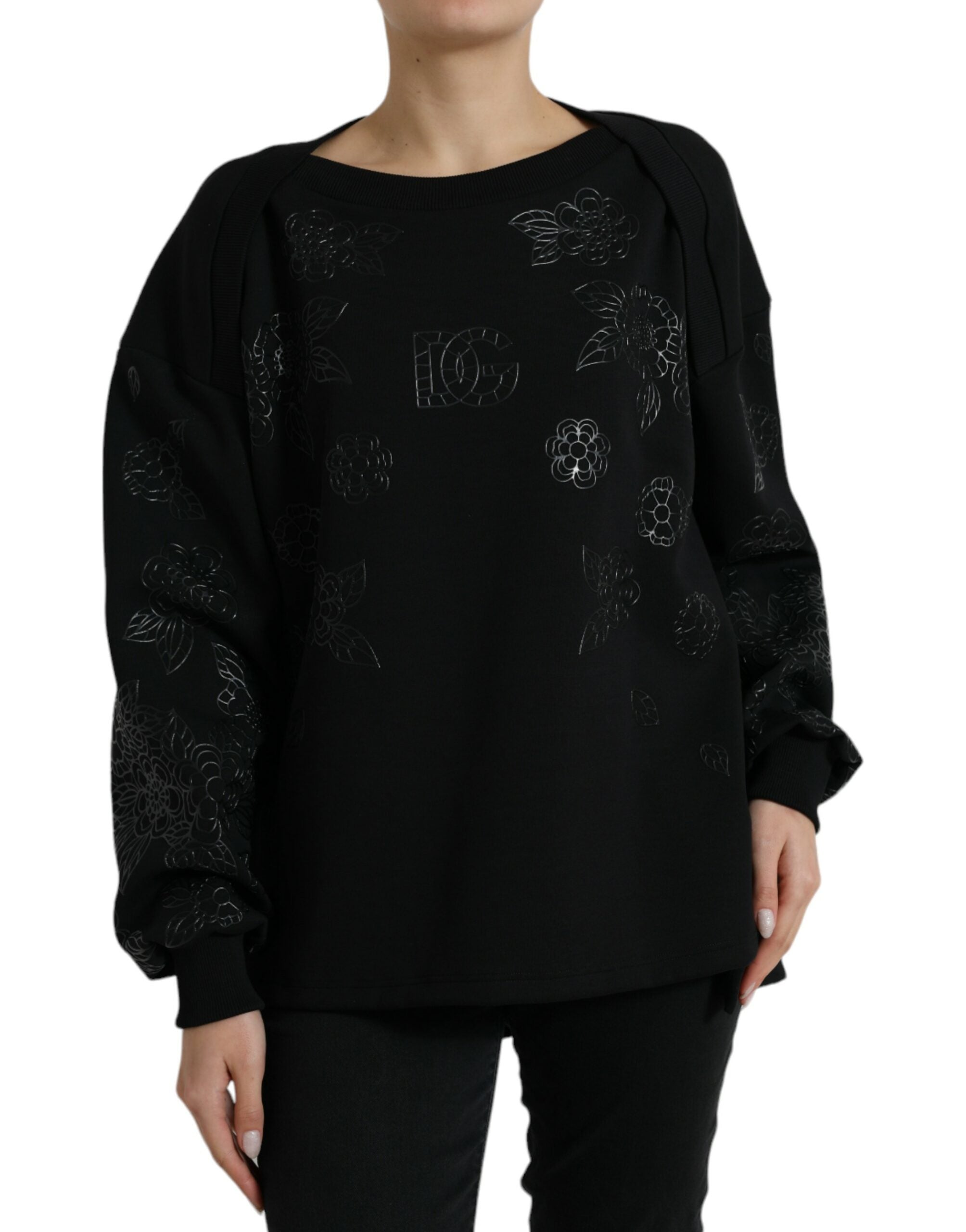 Dolce &amp; Gabbana élégant pull noir à appliques florales