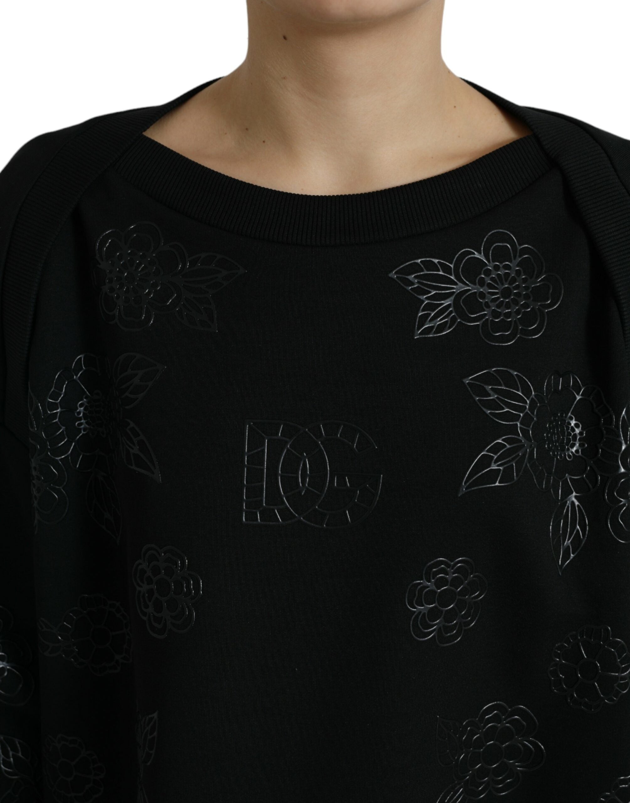 Dolce &amp; Gabbana élégant pull noir à appliques florales