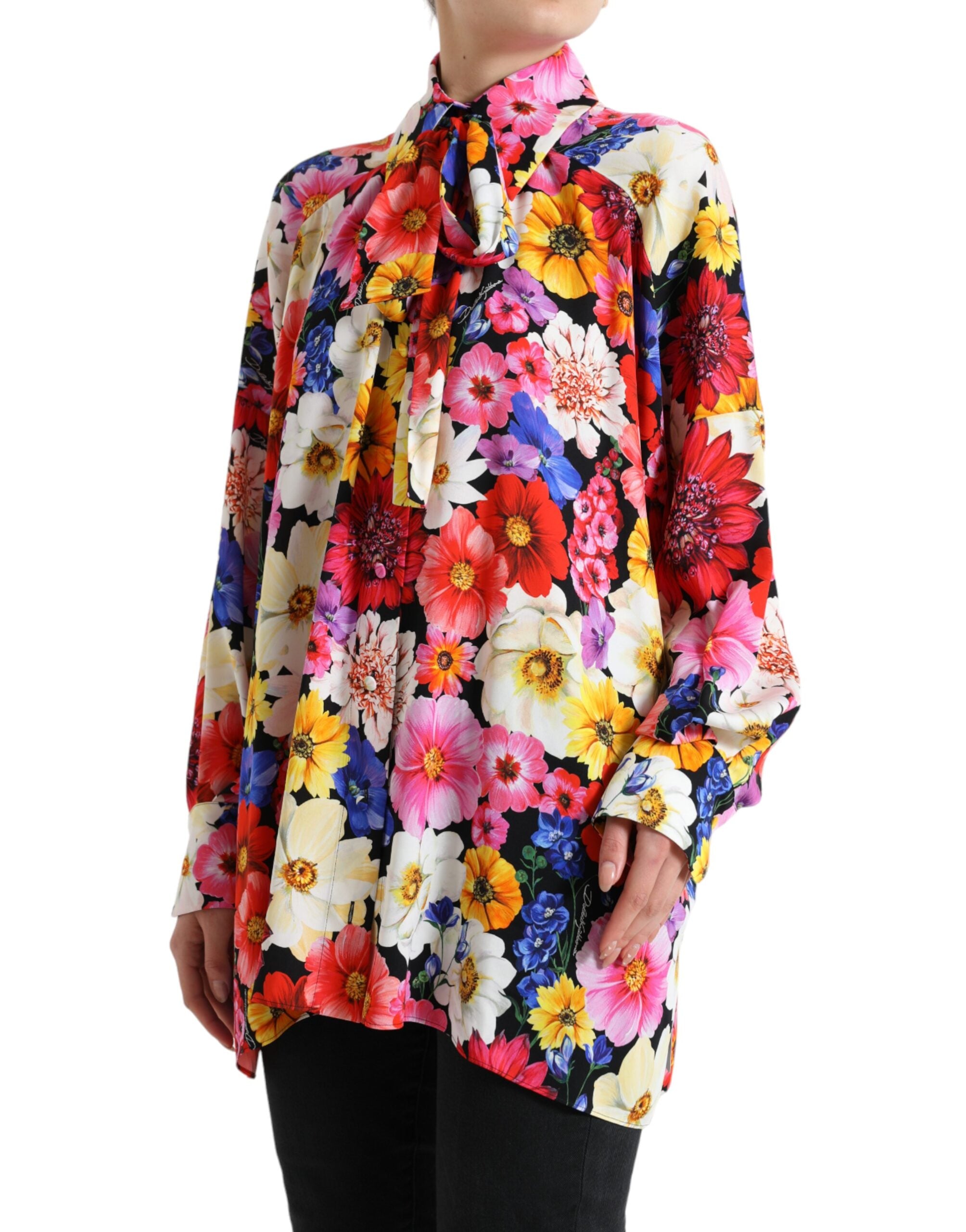 Dolce &amp; Gabbana Blouse en soie florale avec fermeture à nouer sur le devant