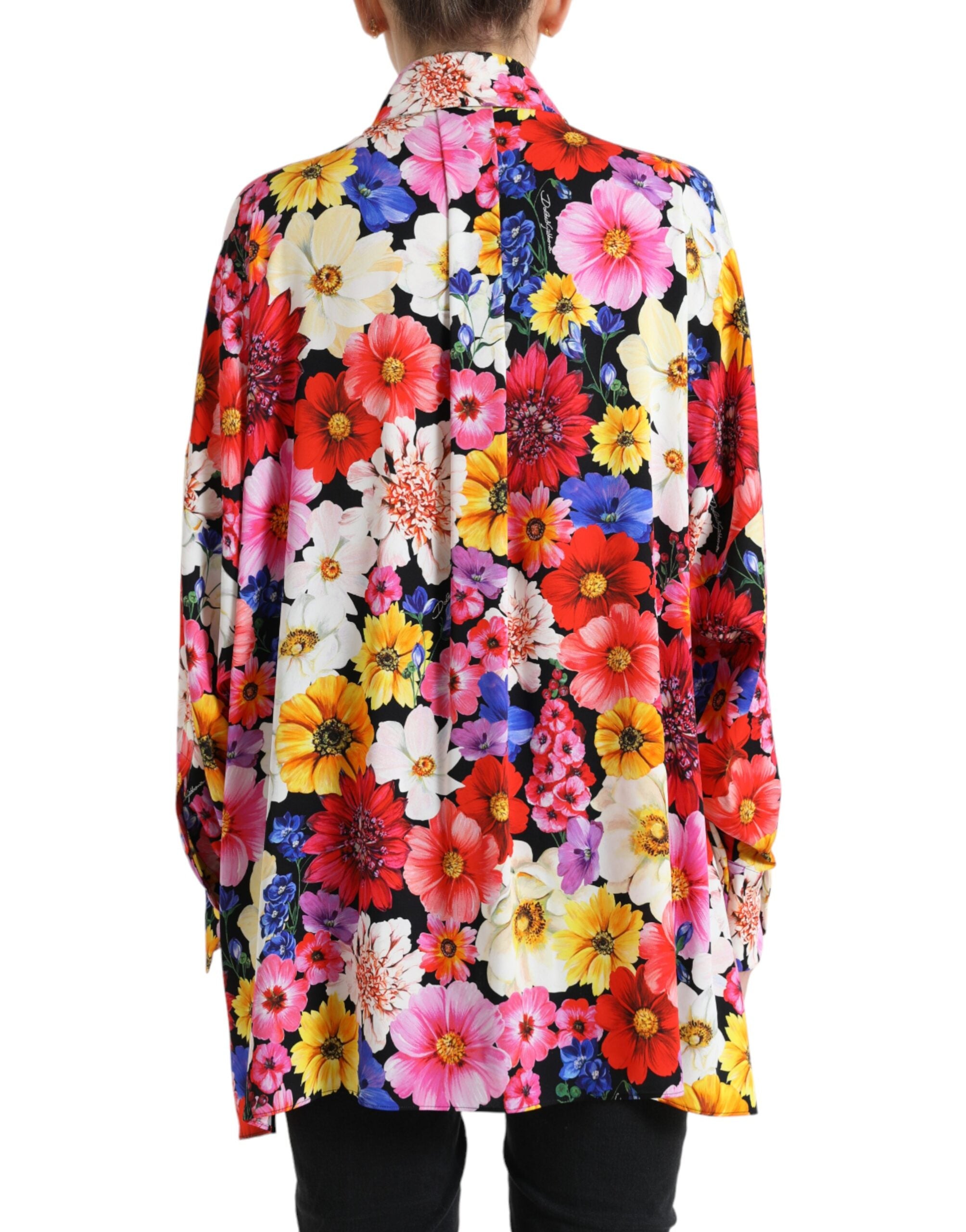 Dolce &amp; Gabbana Blouse en soie florale avec fermeture à nouer sur le devant