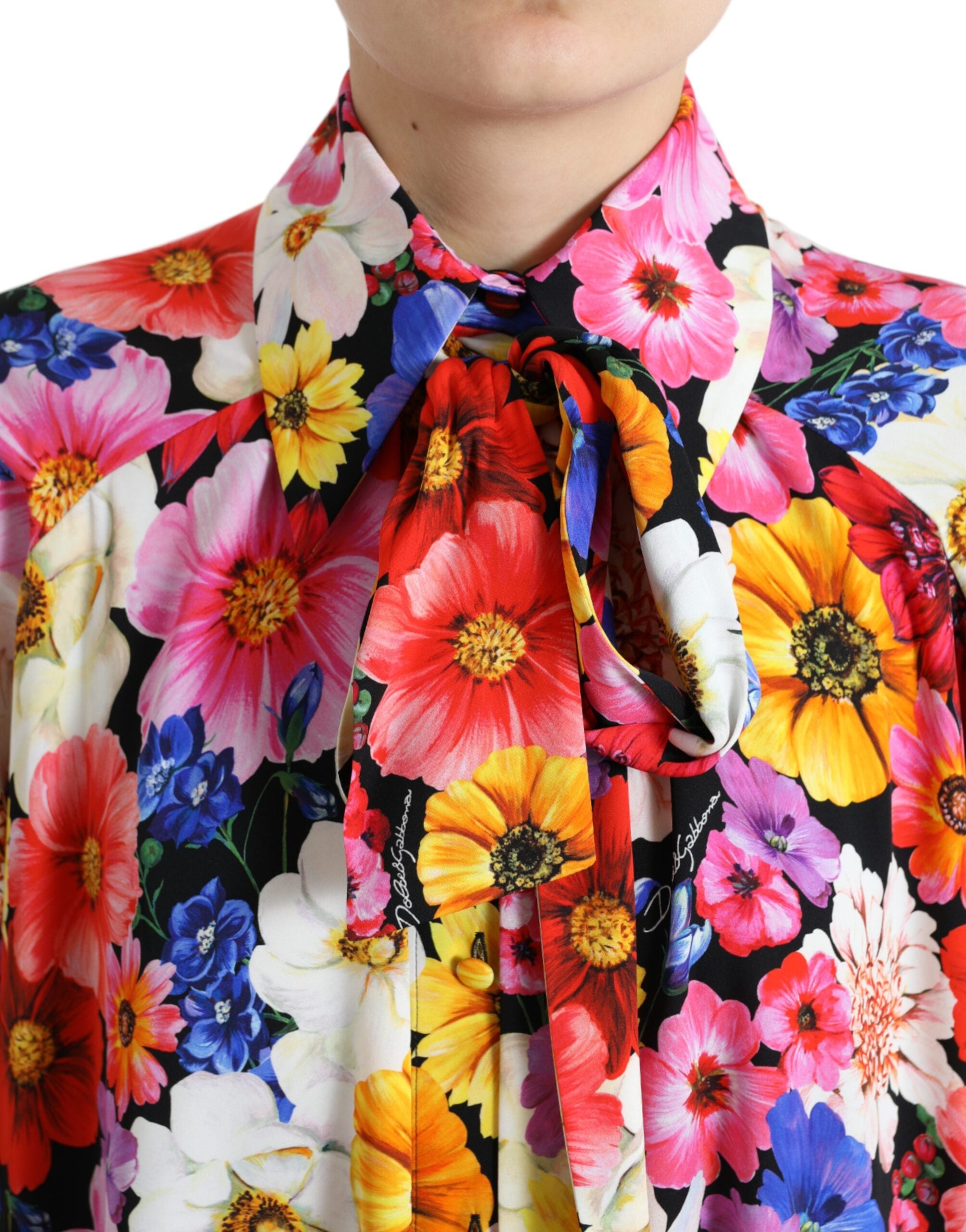 Dolce &amp; Gabbana Blouse en soie florale avec fermeture à nouer sur le devant