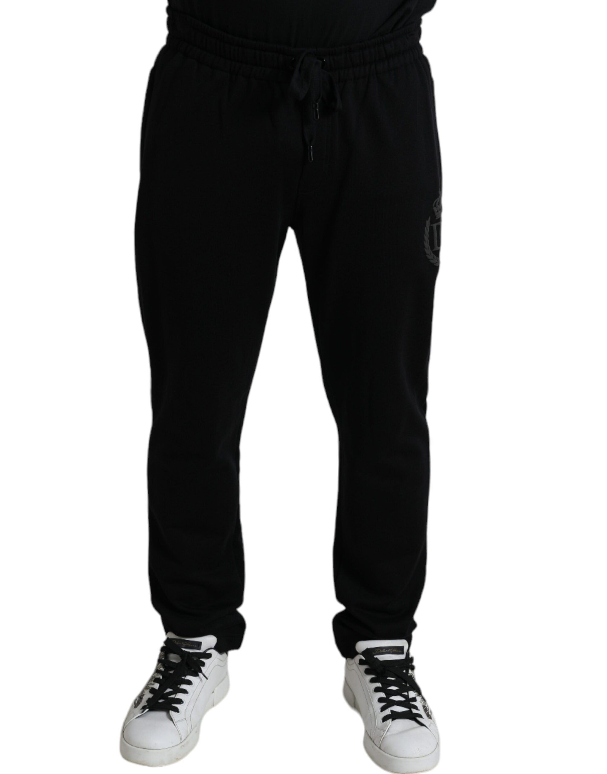 Dolce &amp; Gabbana Pantalon de jogging élégant en coton noir avec logo brodé