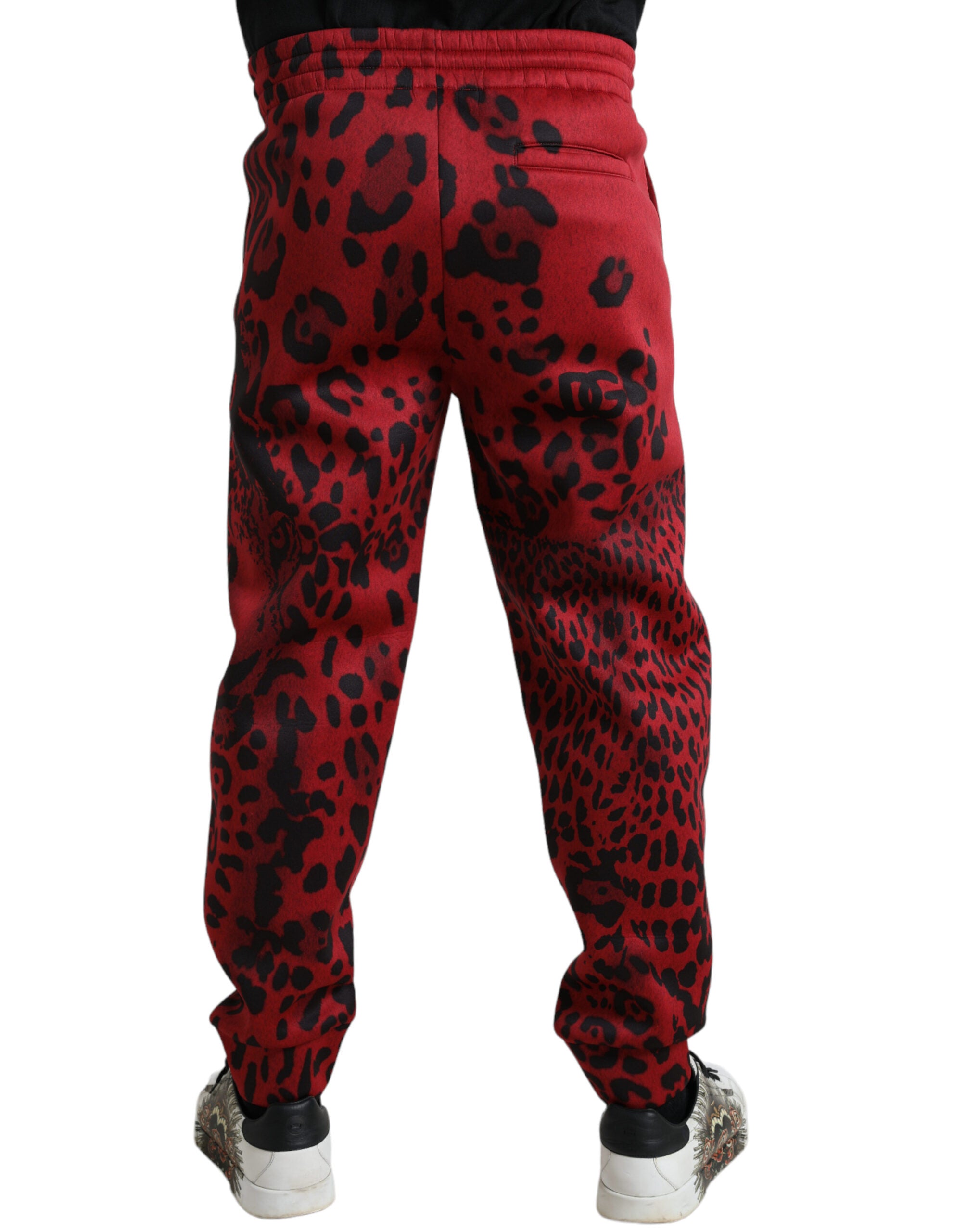 Dolce &amp; Gabbana Pantalon de jogging élégant à imprimé léopard en rouge et noir