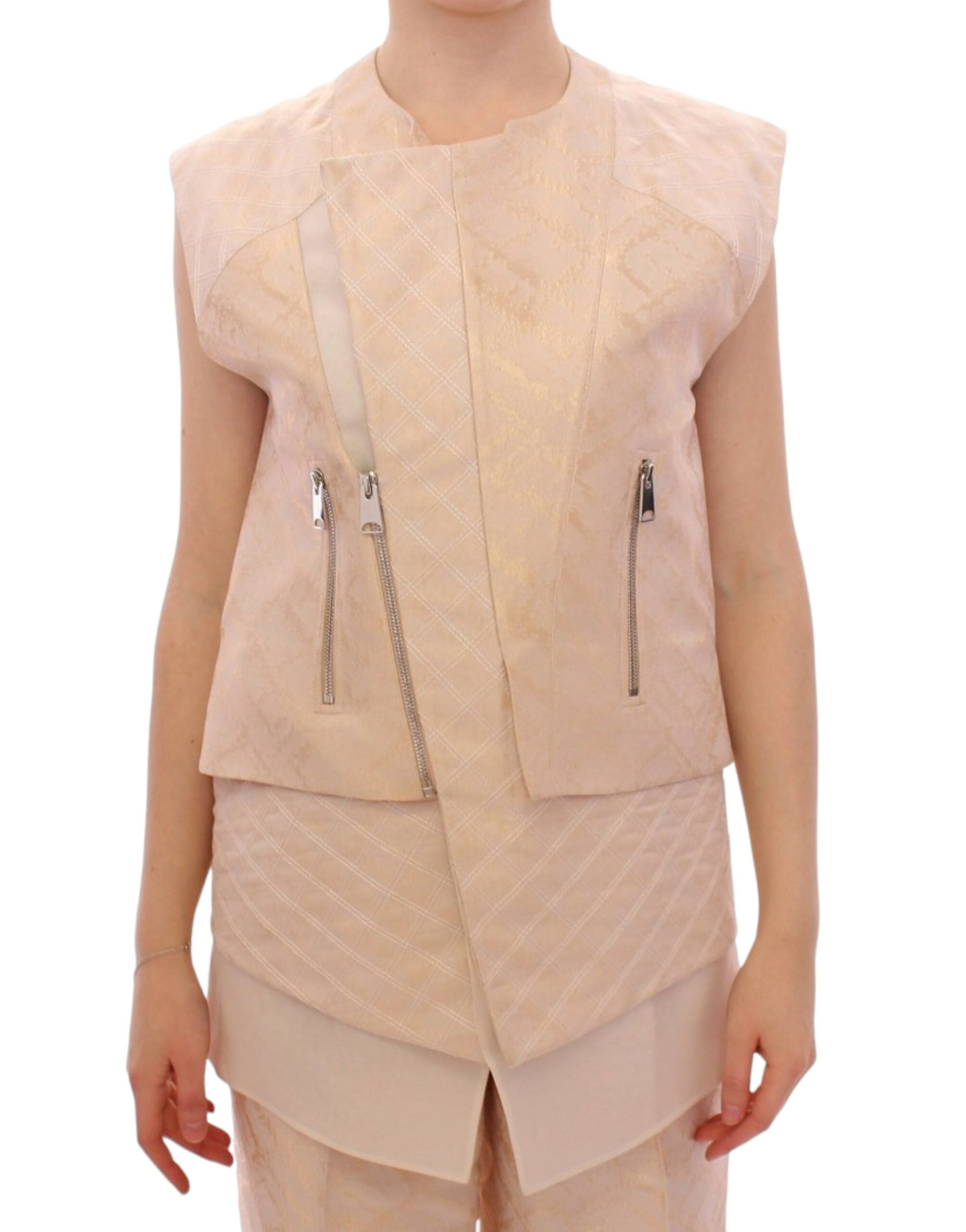 Zeyneptosun Veste sans manches en brocart beige exquis