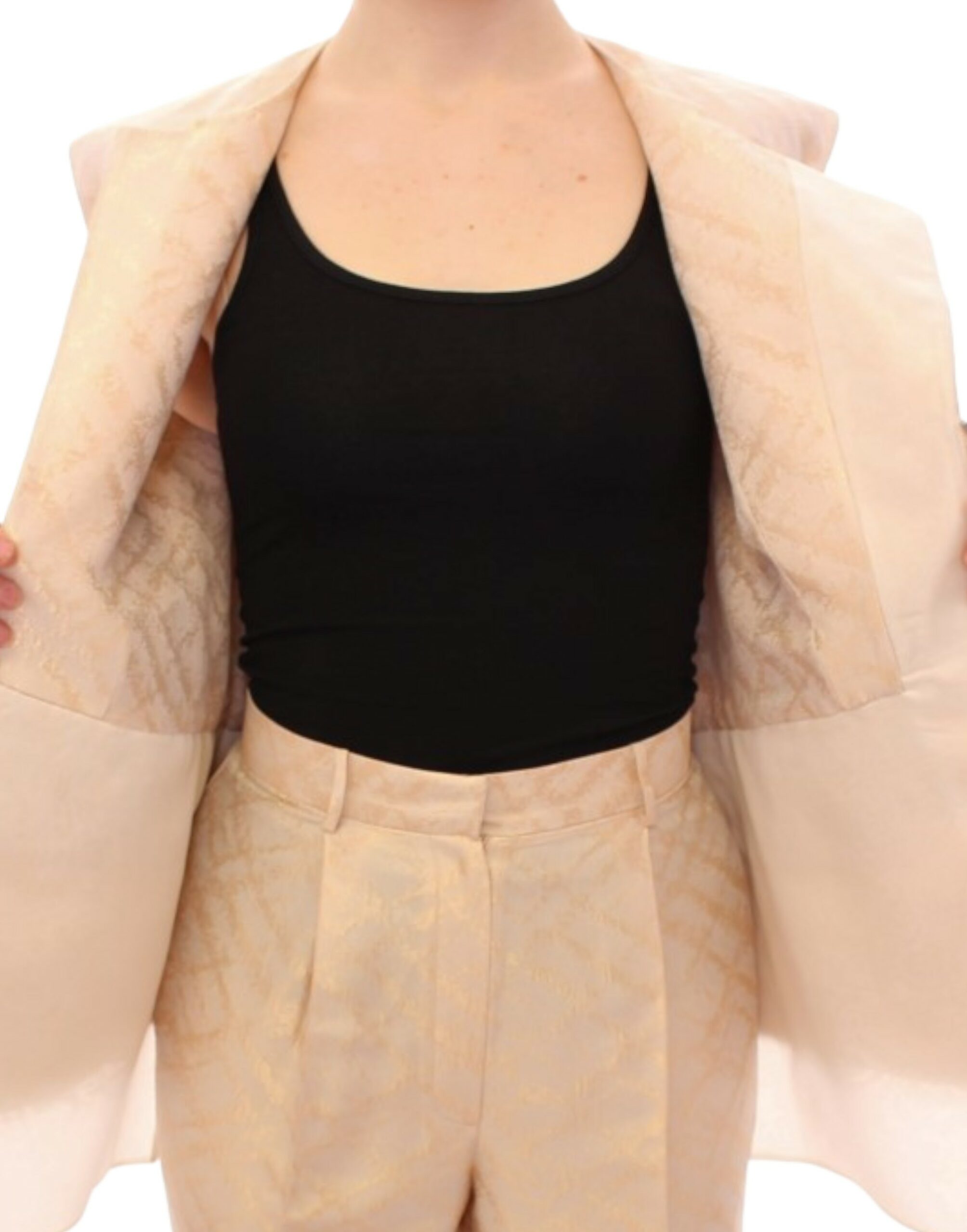 Zeyneptosun Veste sans manches en brocart beige exquis