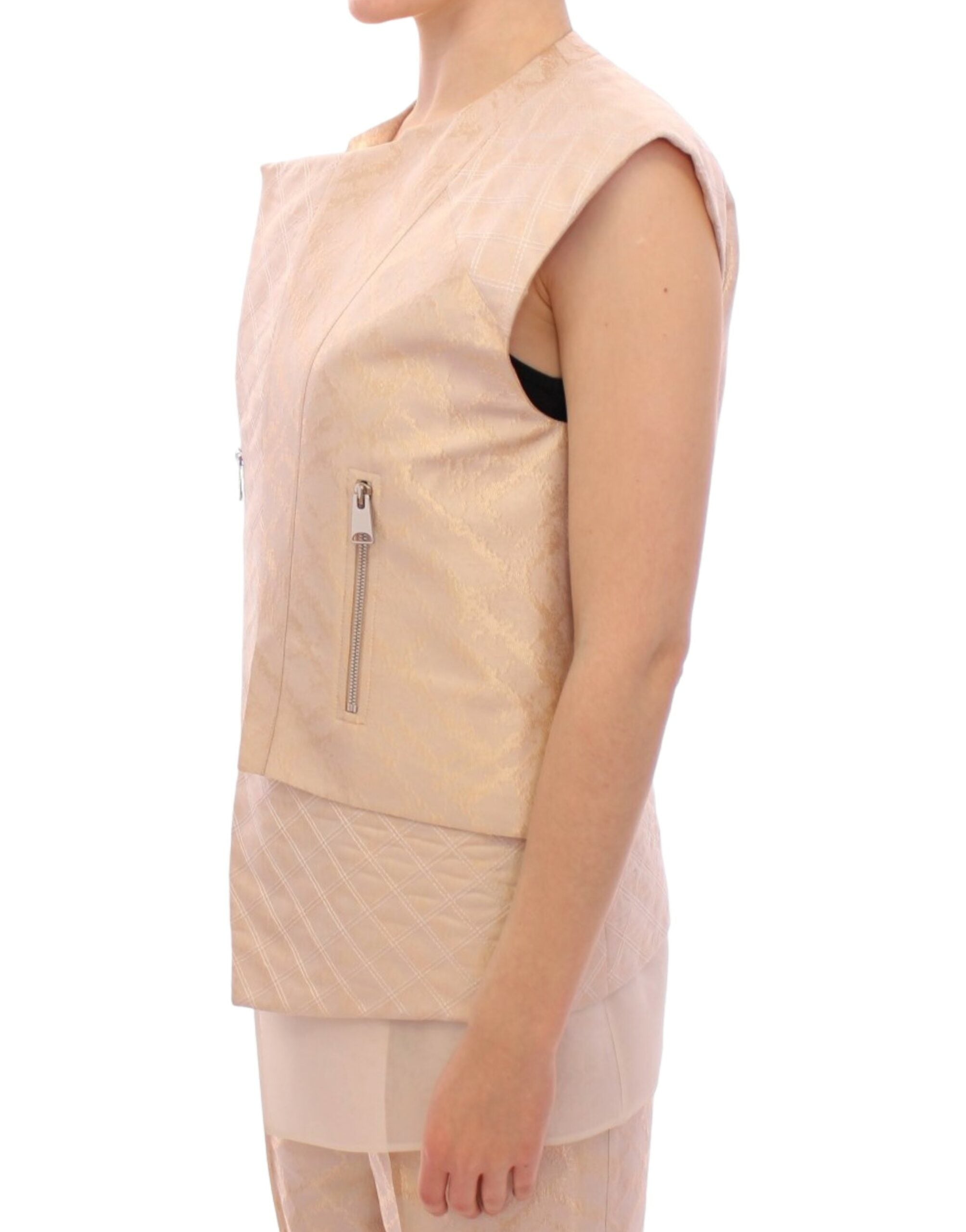 Zeyneptosun Veste sans manches en brocart beige exquis