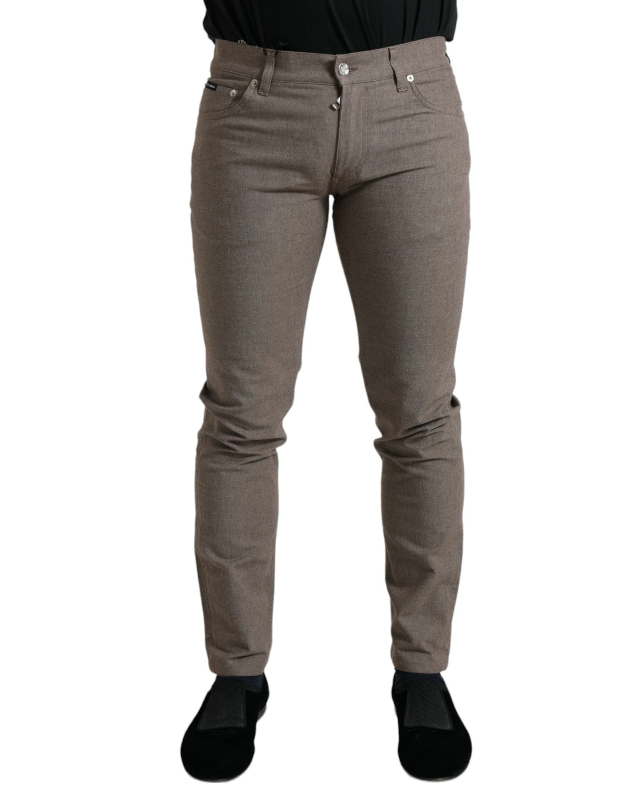 Dolce &amp; Gabbana Pantalon skinny stretch en coton marron élégant