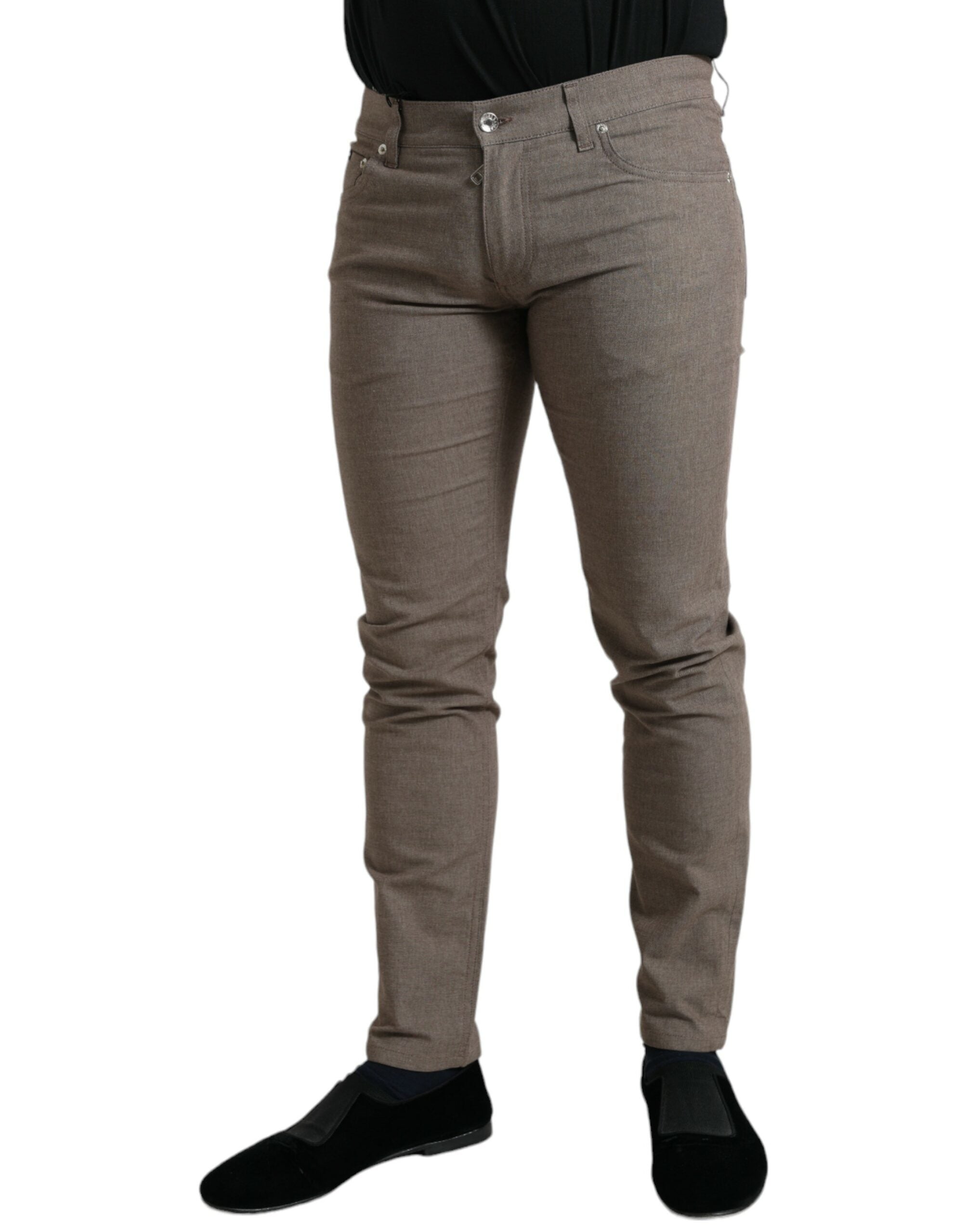 Dolce &amp; Gabbana Pantalon skinny stretch en coton marron élégant