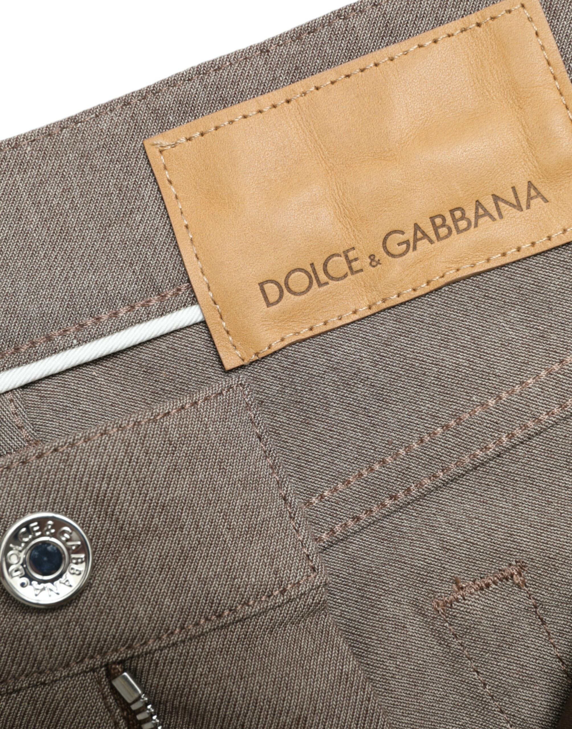 Dolce &amp; Gabbana Pantalon skinny stretch en coton marron élégant