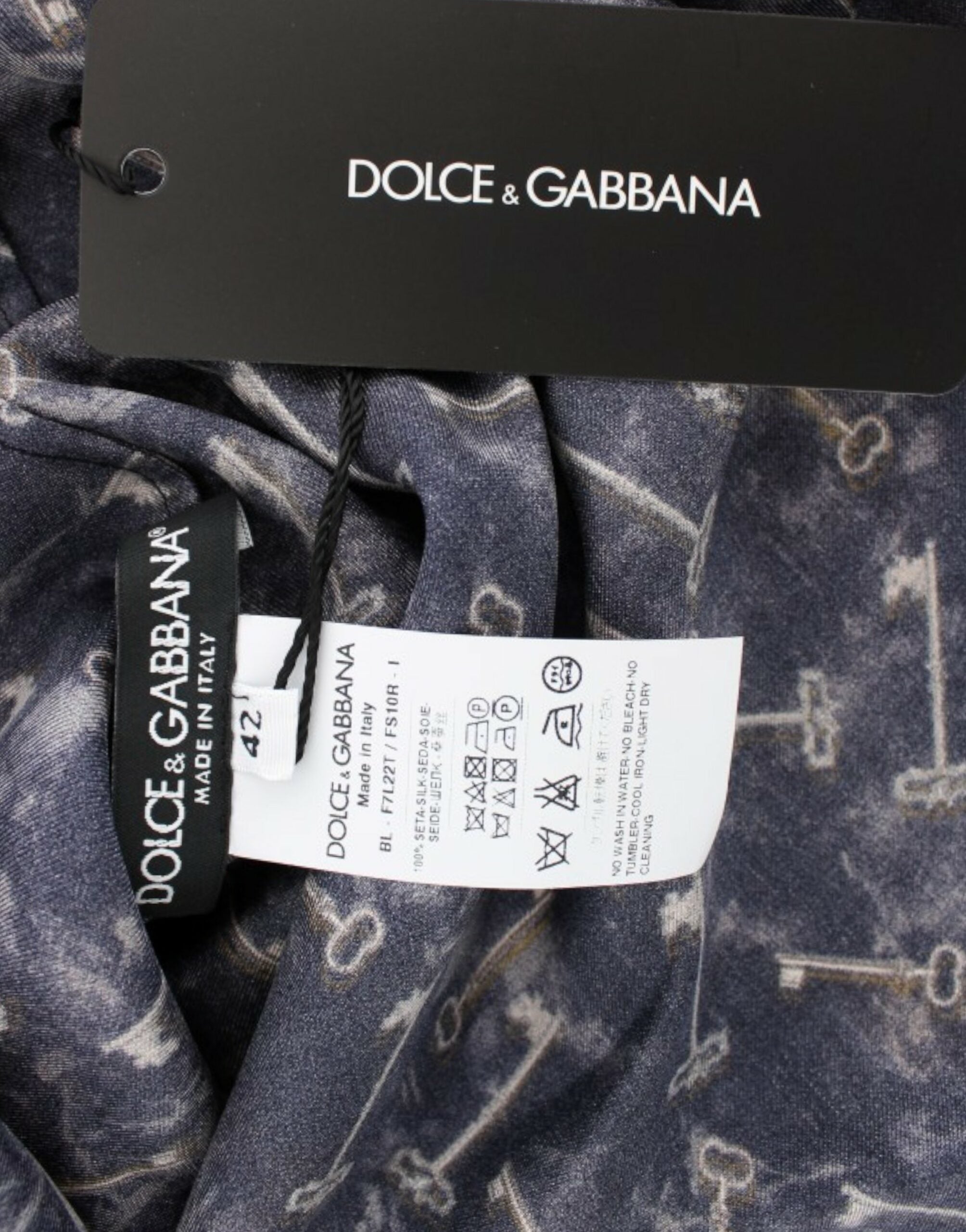 Dolce &amp; Gabbana Chemisier en soie Sicile enchantée avec imprimé clés dorées