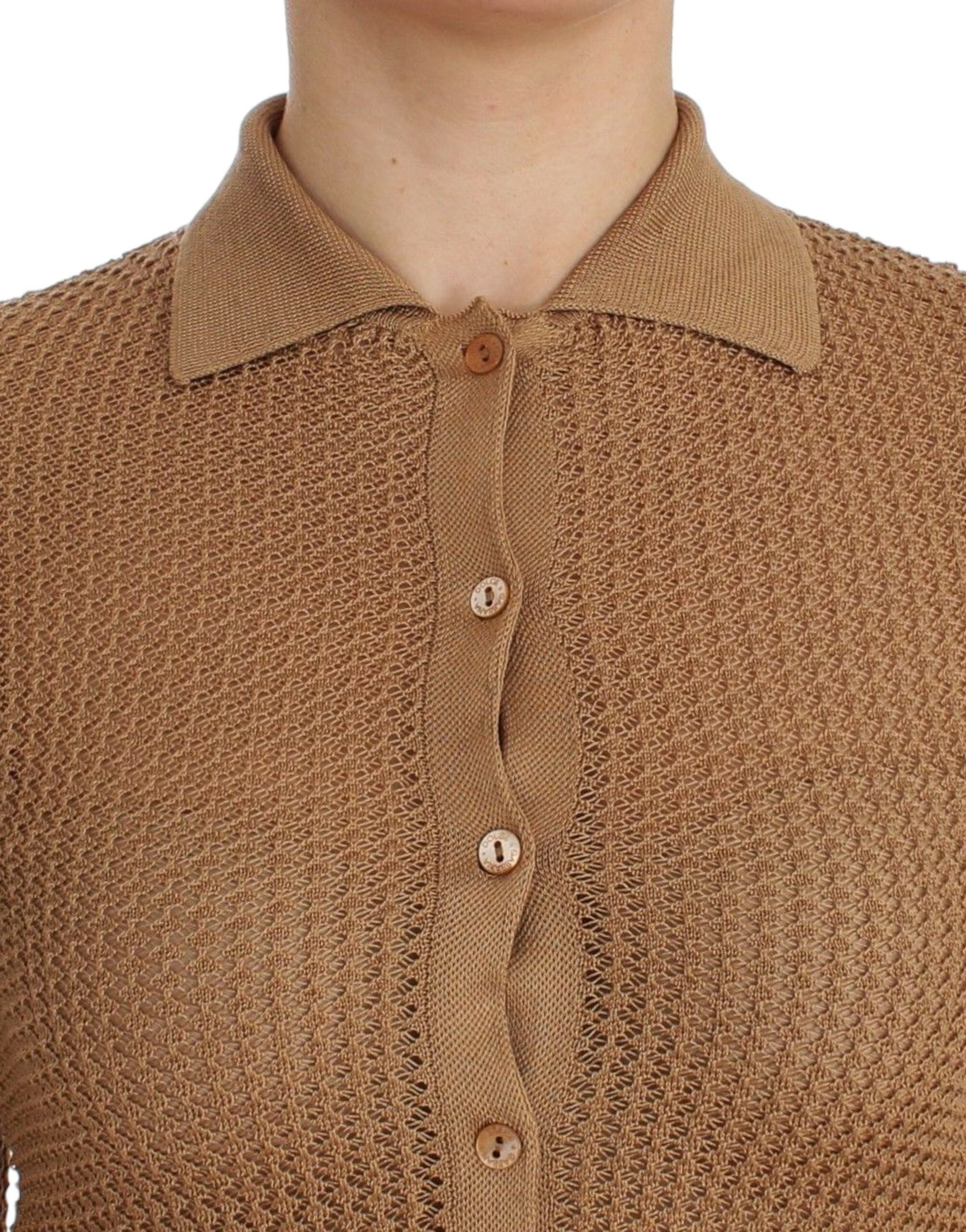 Dolce &amp; Gabbana Pull cardigan polo en coton tricoté beige