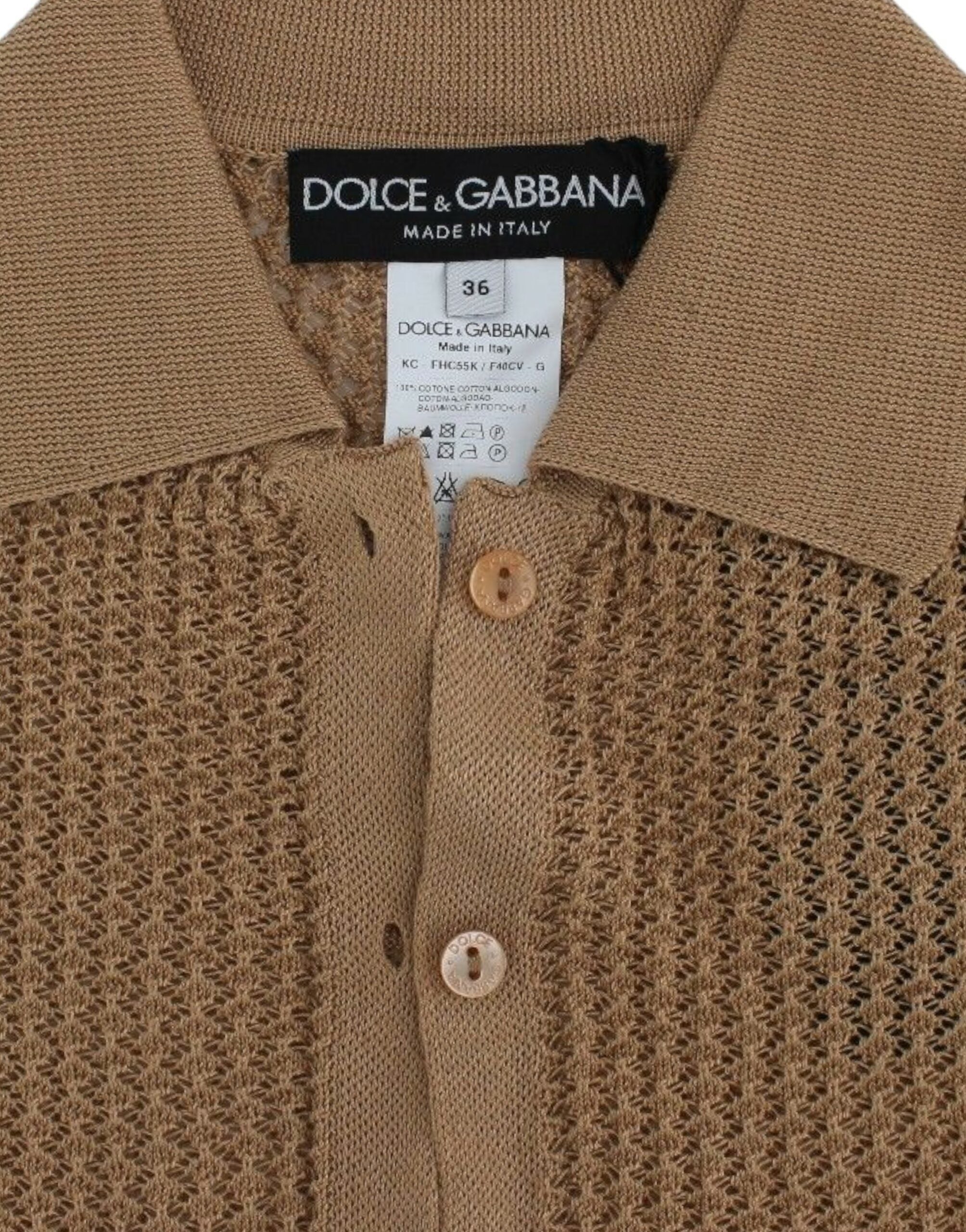 Dolce &amp; Gabbana Pull cardigan polo en coton tricoté beige