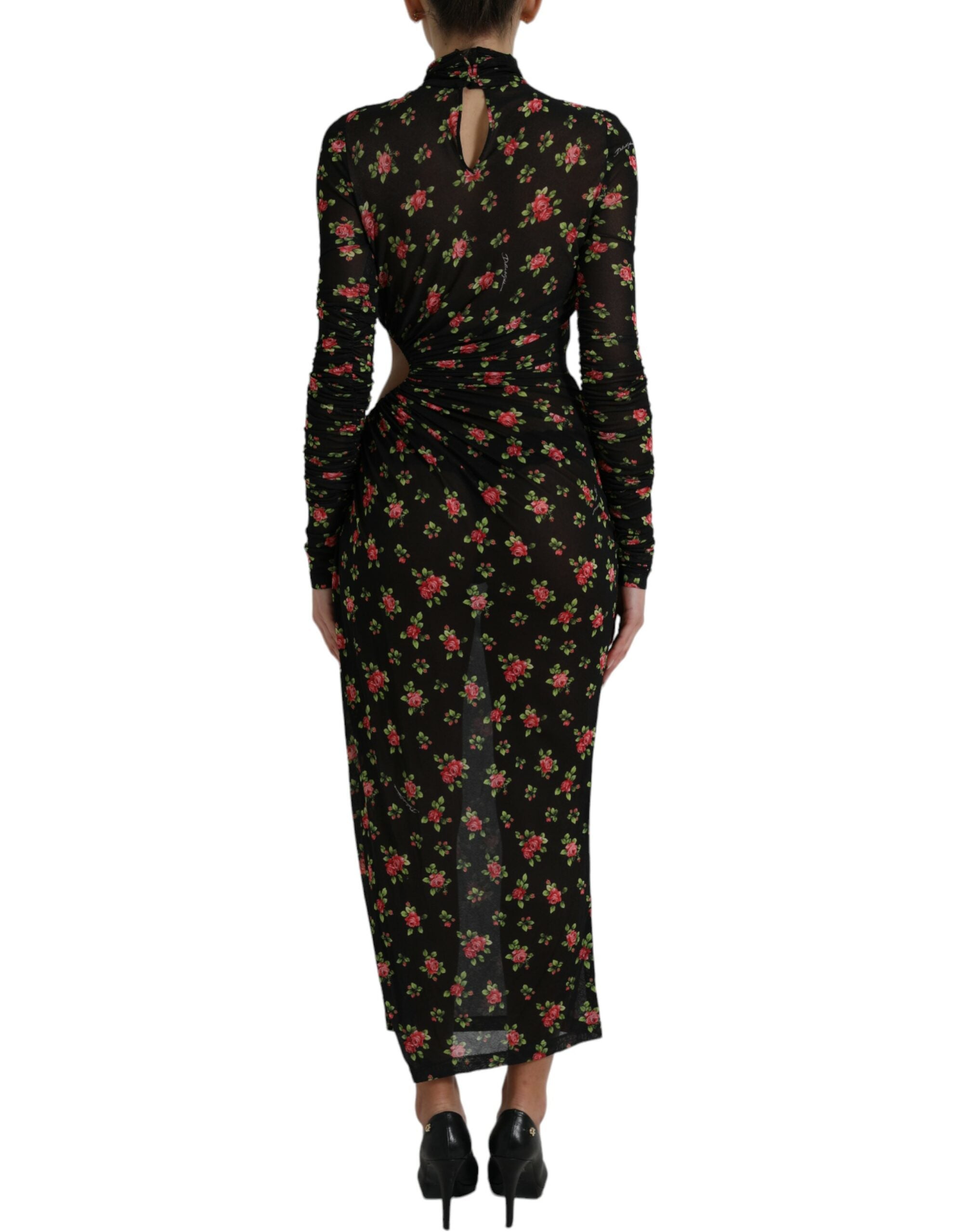 Dolce & Gabbana Robe longue fourreau longue noire à découpes florales