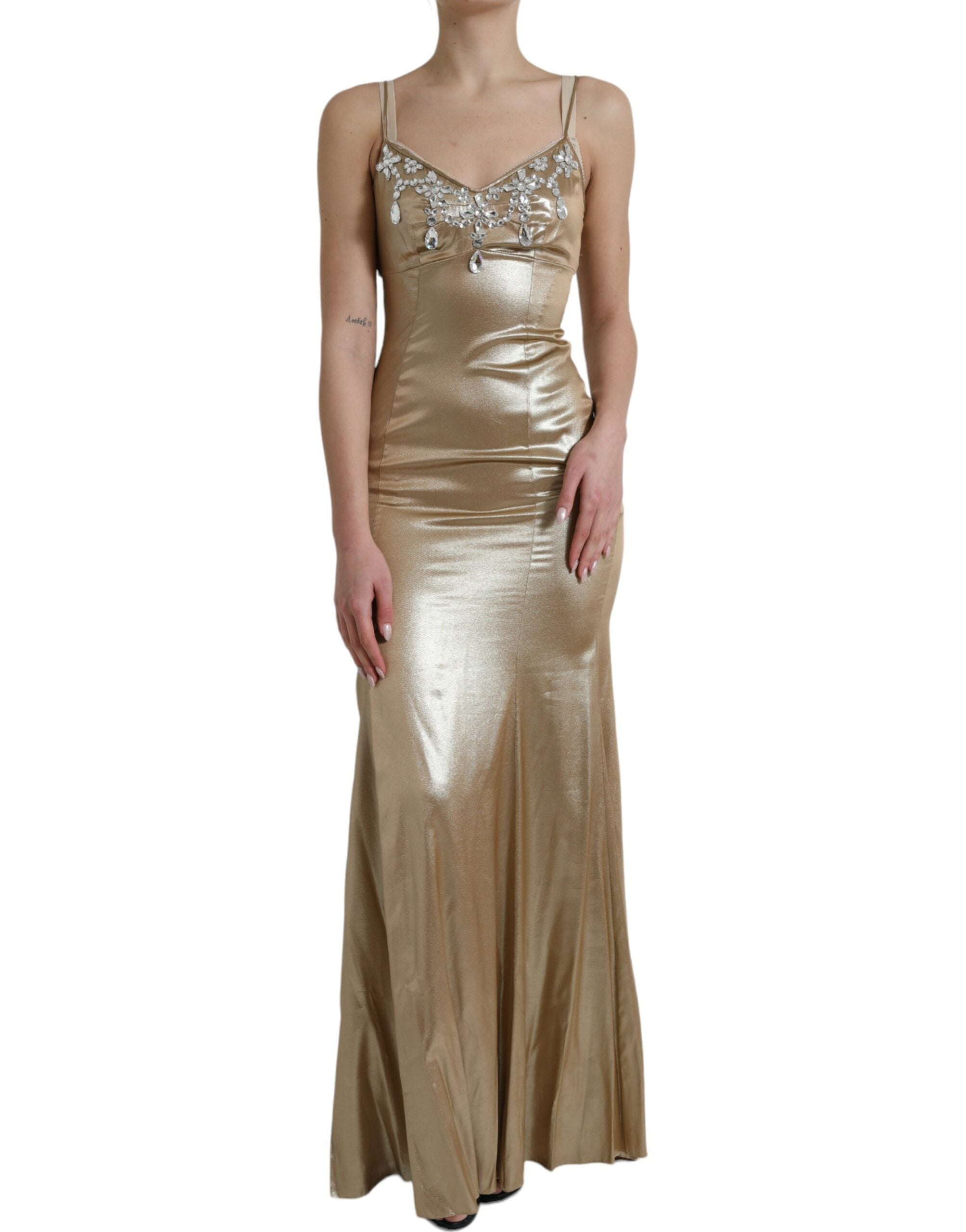 Dolce & Gabbana Elegant Metallic Gold Sheath Dress with Crystals