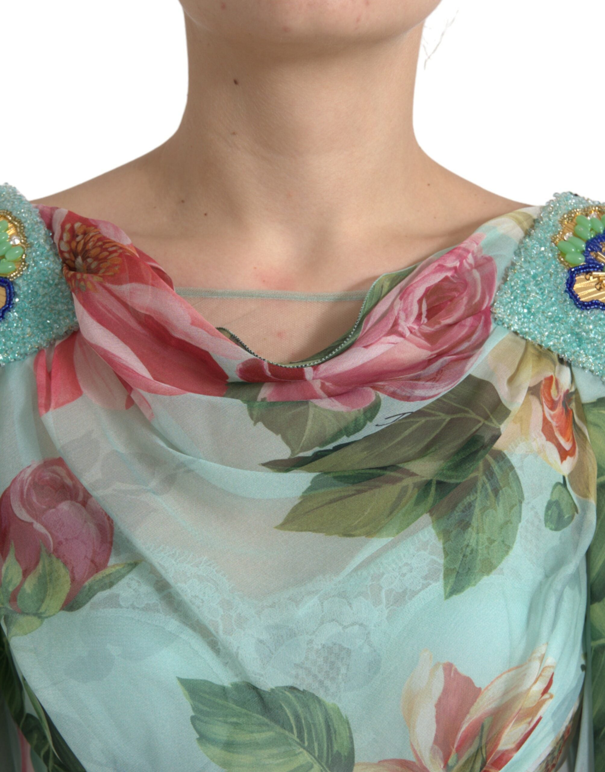 Dolce & Gabbana - Robe longue longue à volants bleue à imprimé floral