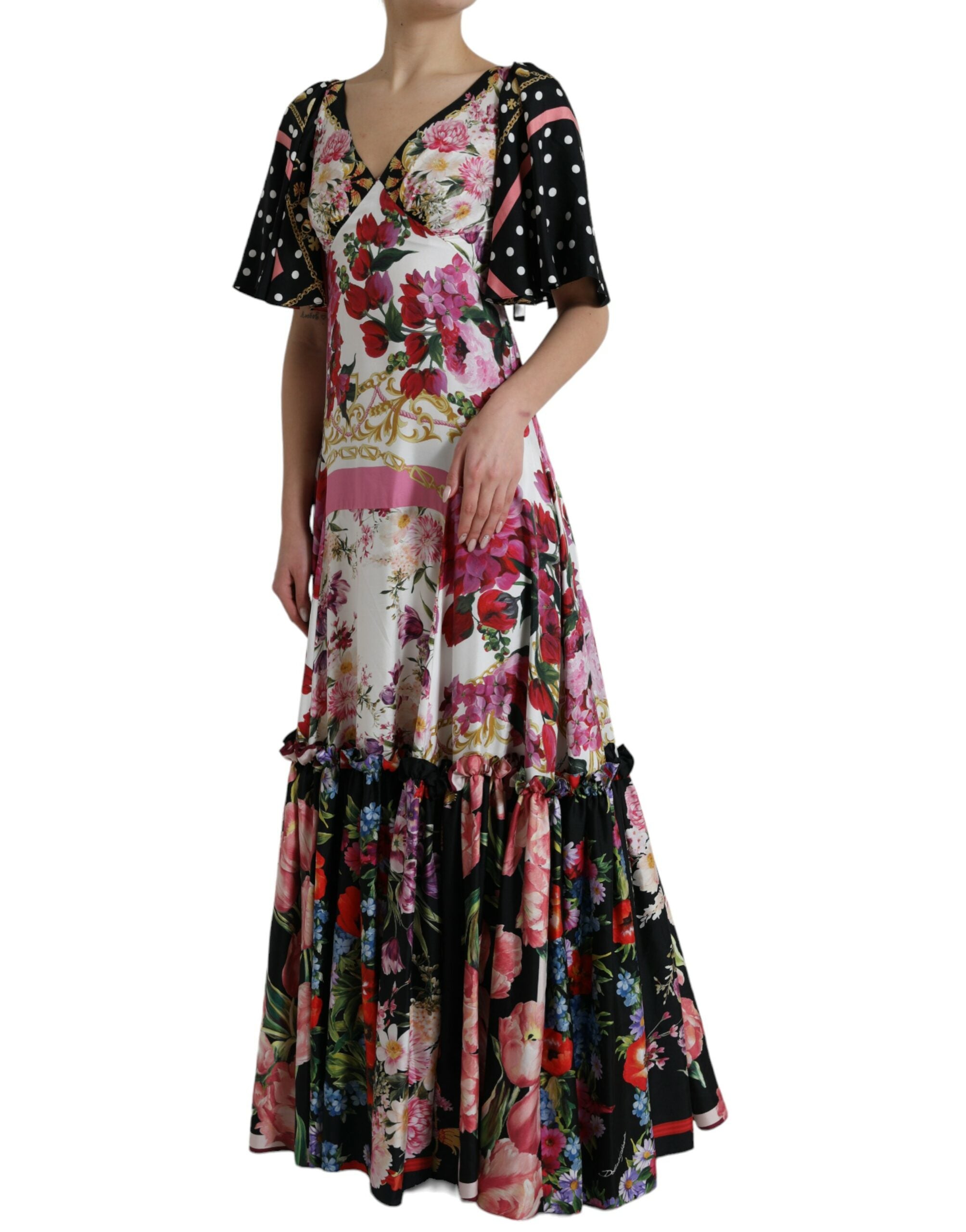 Dolce & Gabbana Robe en sergé de soie à imprimé floral multicolore