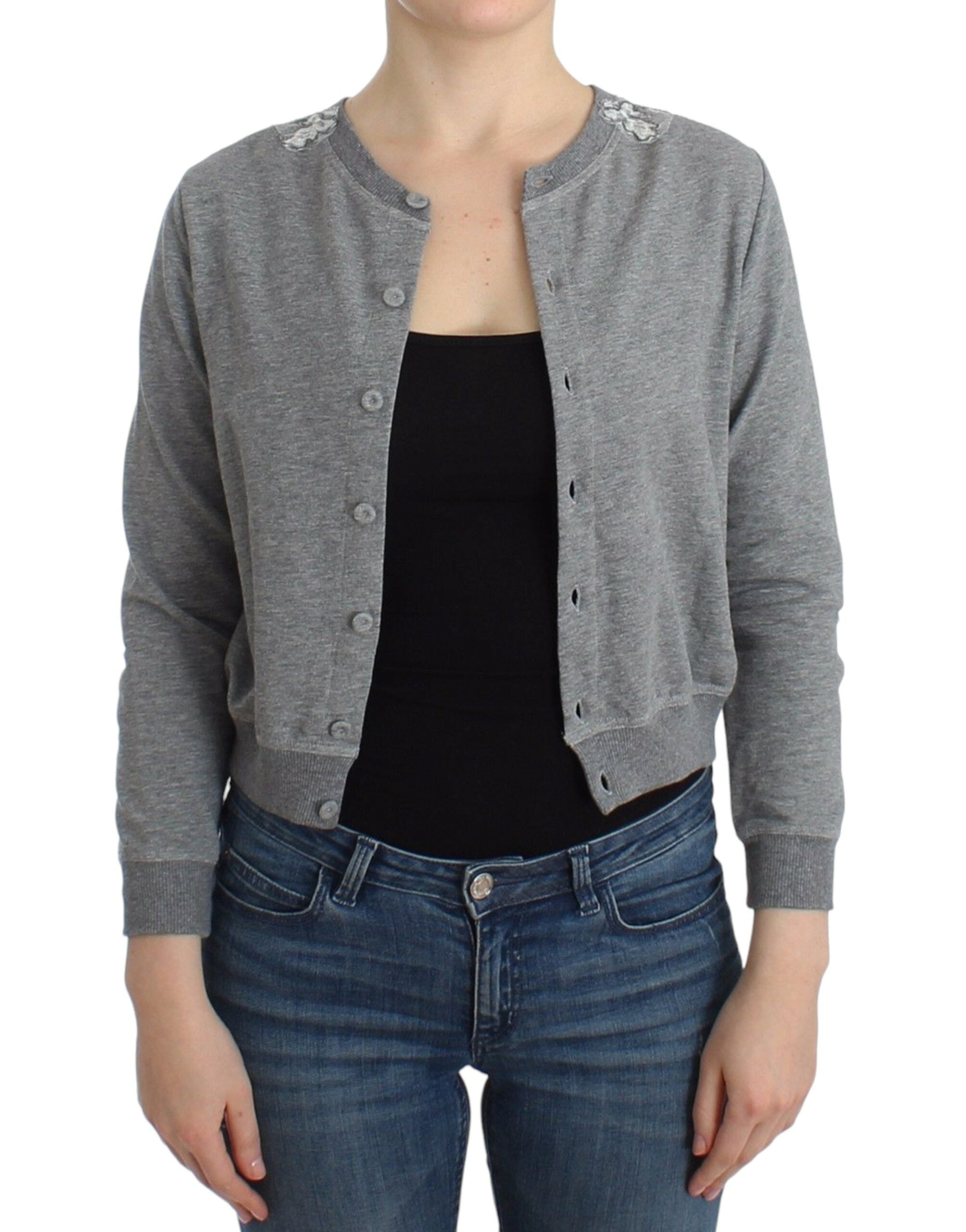 Ermanno Scervino Cardigan court chic en coton mélangé gris