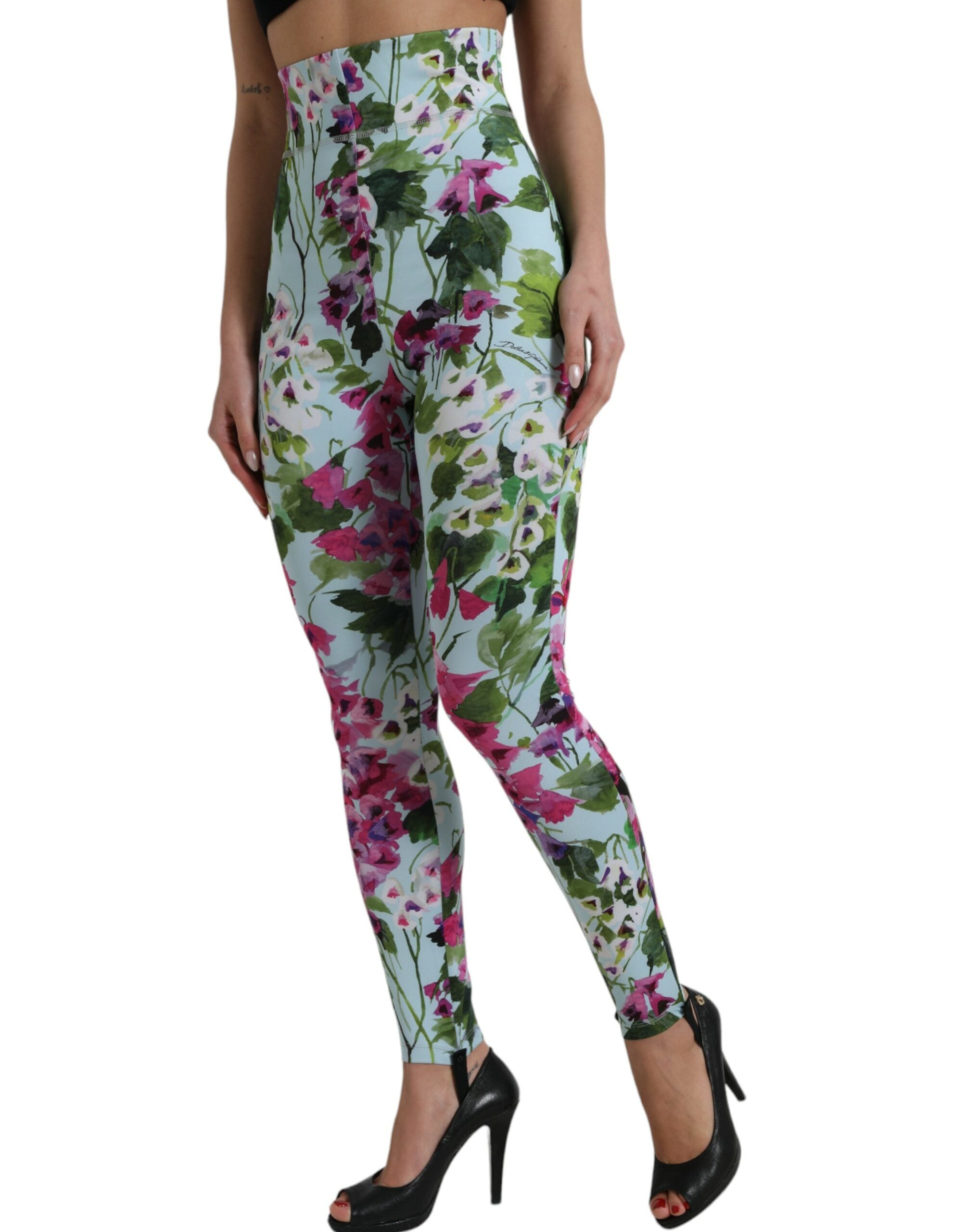 Dolce &amp; Gabbana Pantalon legging élégant à taille haute à fleurs