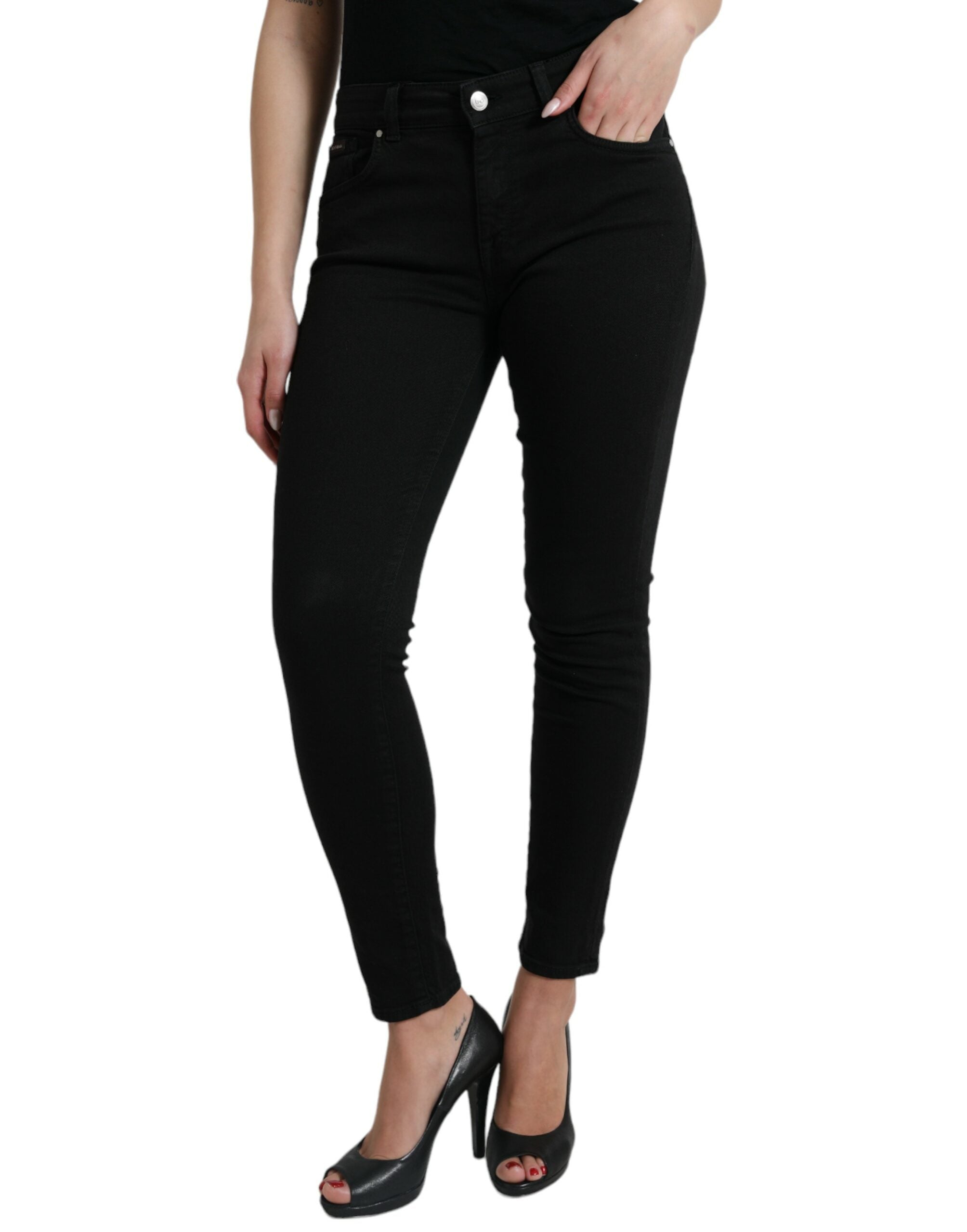 Dolce & Gabbana Jean skinny taille moyenne en coton noir