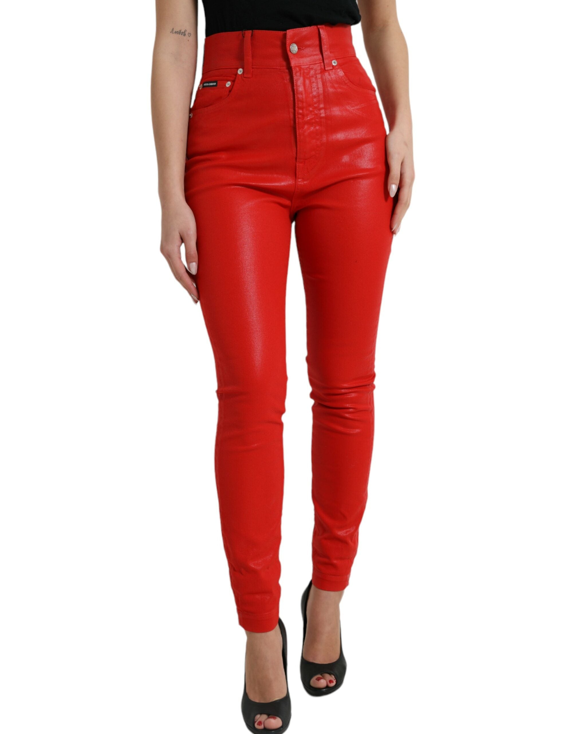 Dolce &amp; Gabbana Denim stretch taille haute élégant en rouge